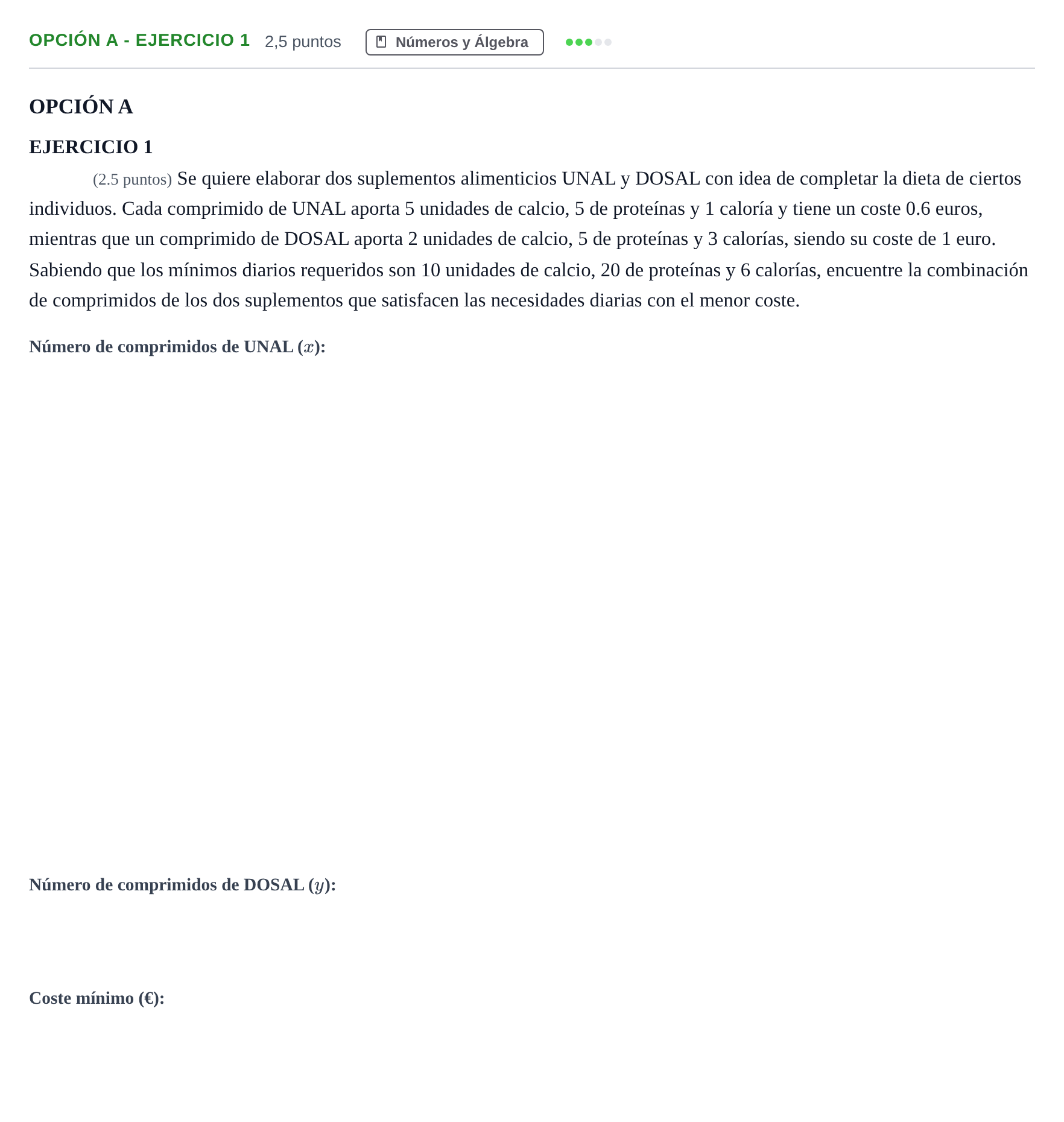 Enunciado: Opción A - Ejercicio 1 · Matemáticas aplicadas a las Ciencias Sociales II PAU Andalucía Reserva B 2019