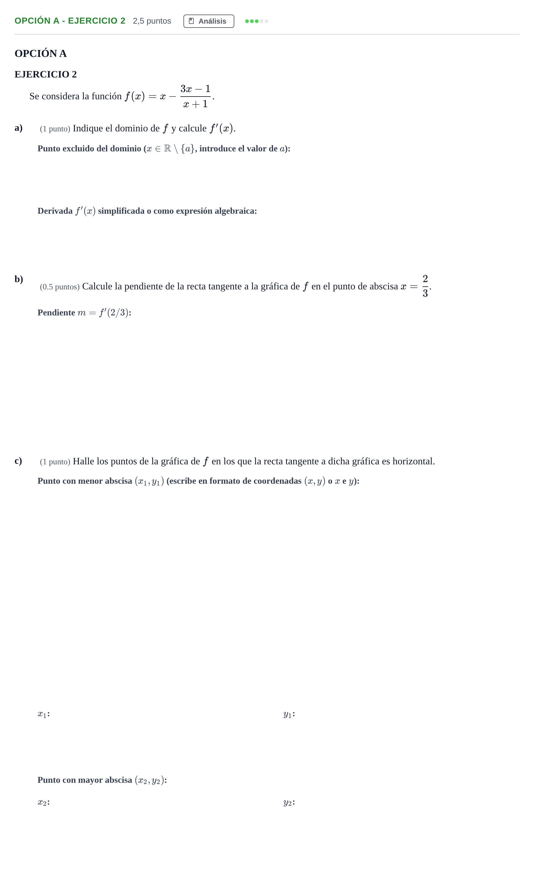 Enunciado: Opción A - Ejercicio 2 · Matemáticas aplicadas a las Ciencias Sociales II PAU Andalucía Reserva B 2019