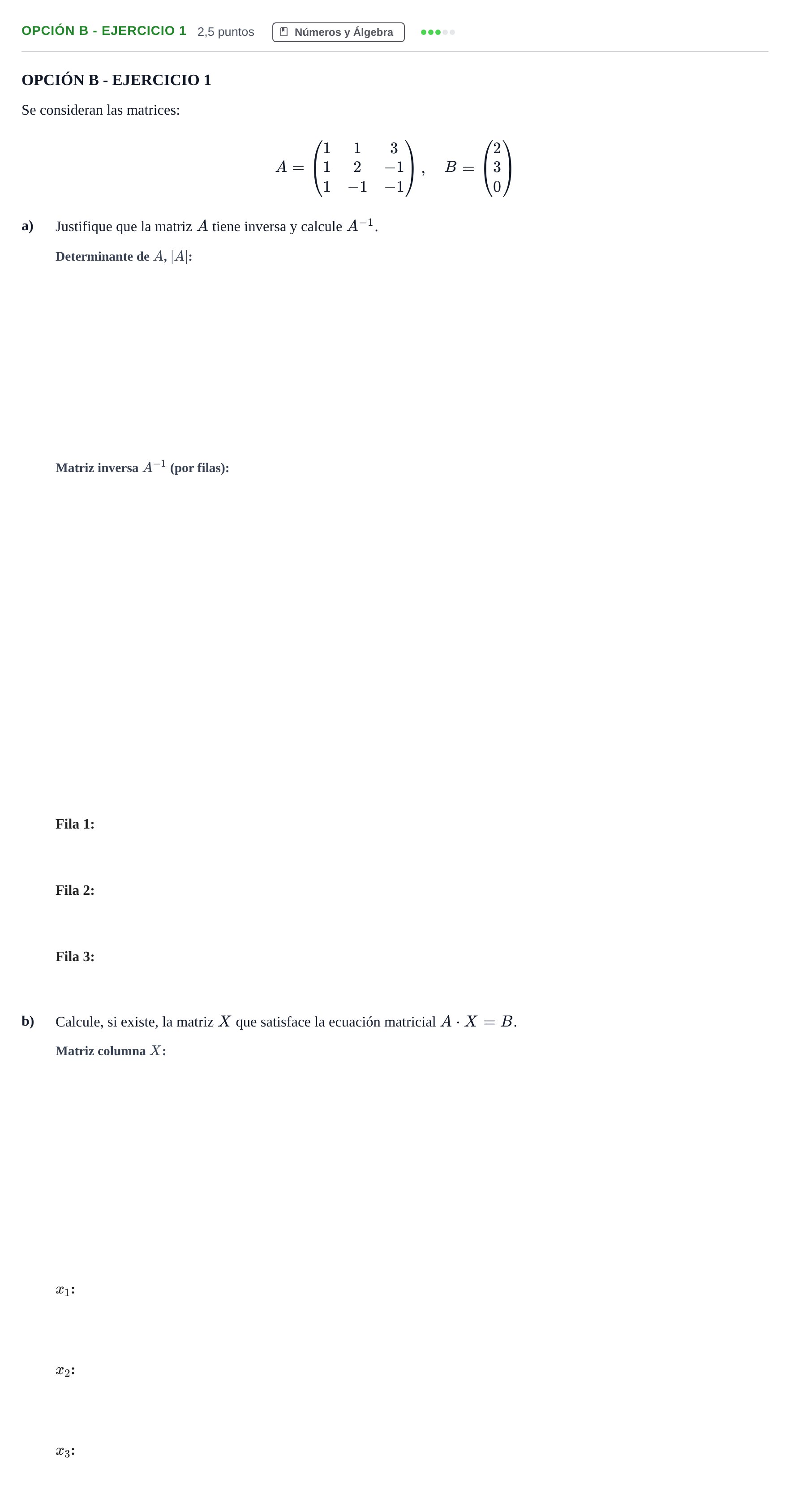 Enunciado: Opción B - Ejercicio 1 · Matemáticas aplicadas a las Ciencias Sociales II PAU Andalucía Reserva B 2019