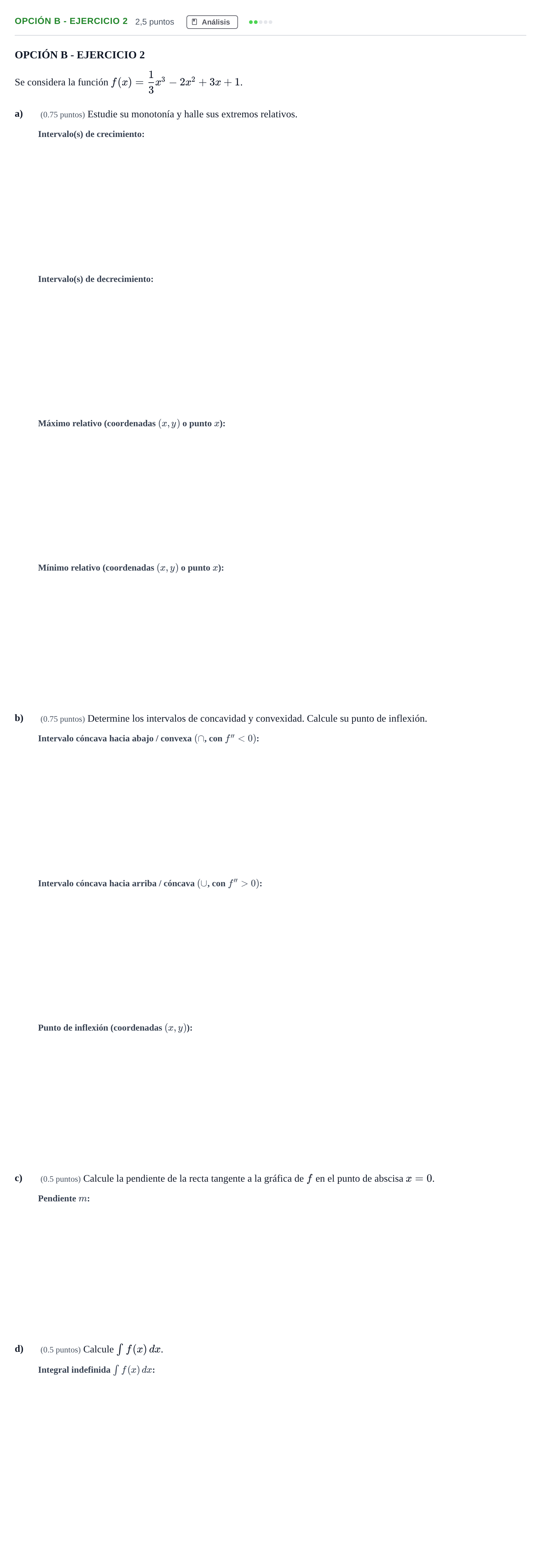 Enunciado: Opción B - Ejercicio 2 · Matemáticas aplicadas a las Ciencias Sociales II PAU Andalucía Reserva B 2019