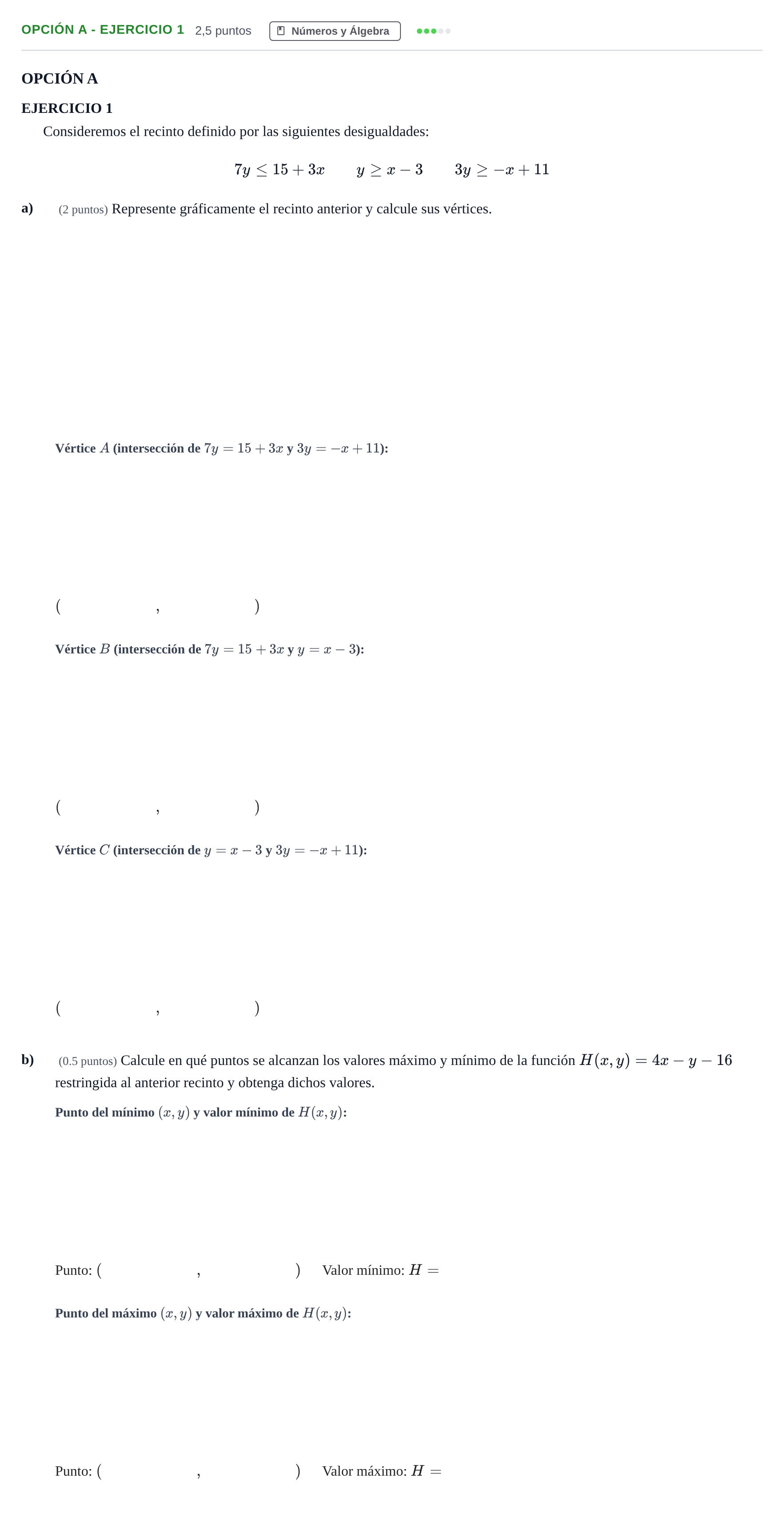 Enunciado: Opción A - Ejercicio 1 · Matemáticas aplicadas a las Ciencias Sociales II PAU Andalucía Ordinaria Suplente 2019
