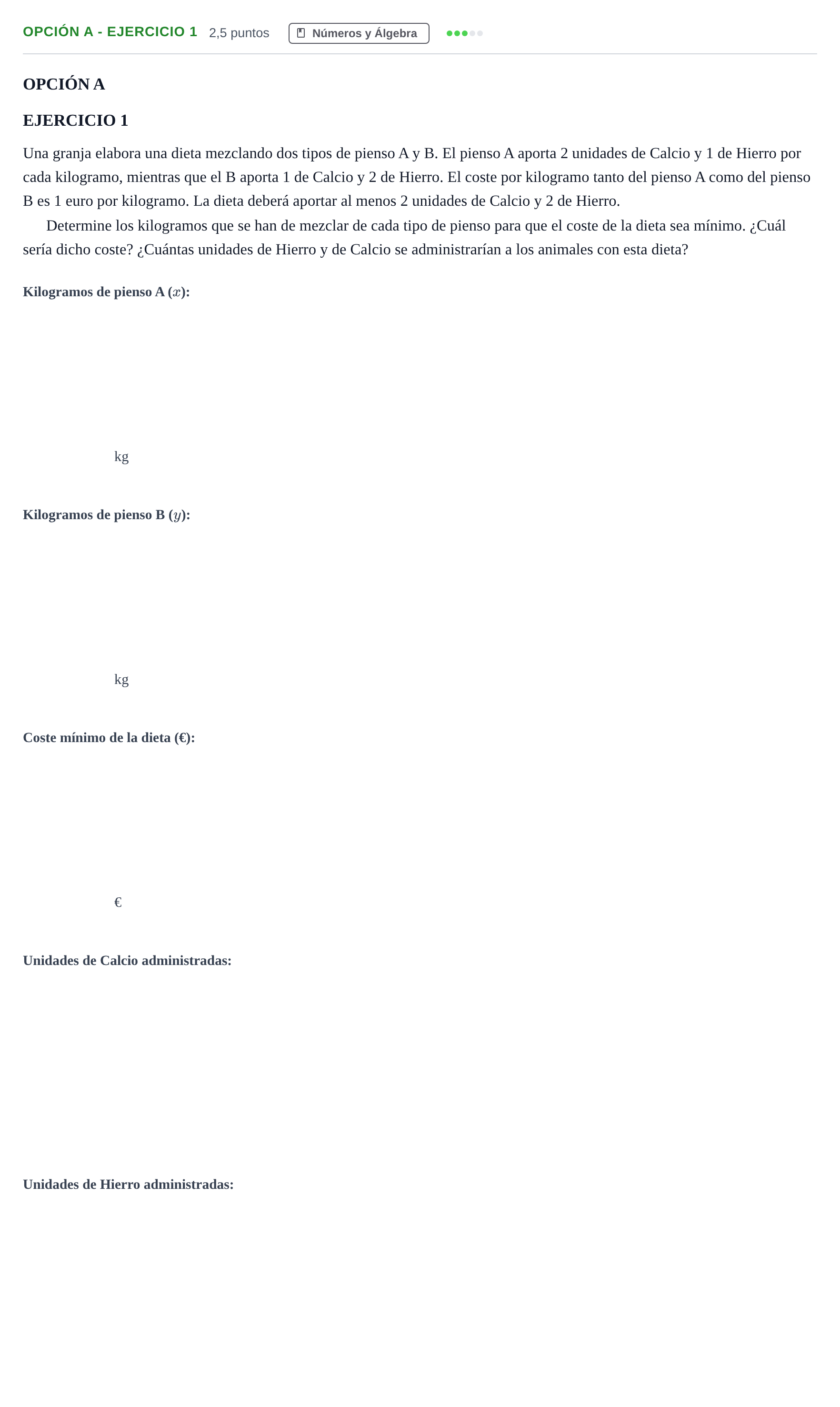 Enunciado: Opción A - Ejercicio 1 · Matemáticas aplicadas a las Ciencias Sociales II PAU Andalucía Extraordinaria Suplente 2019