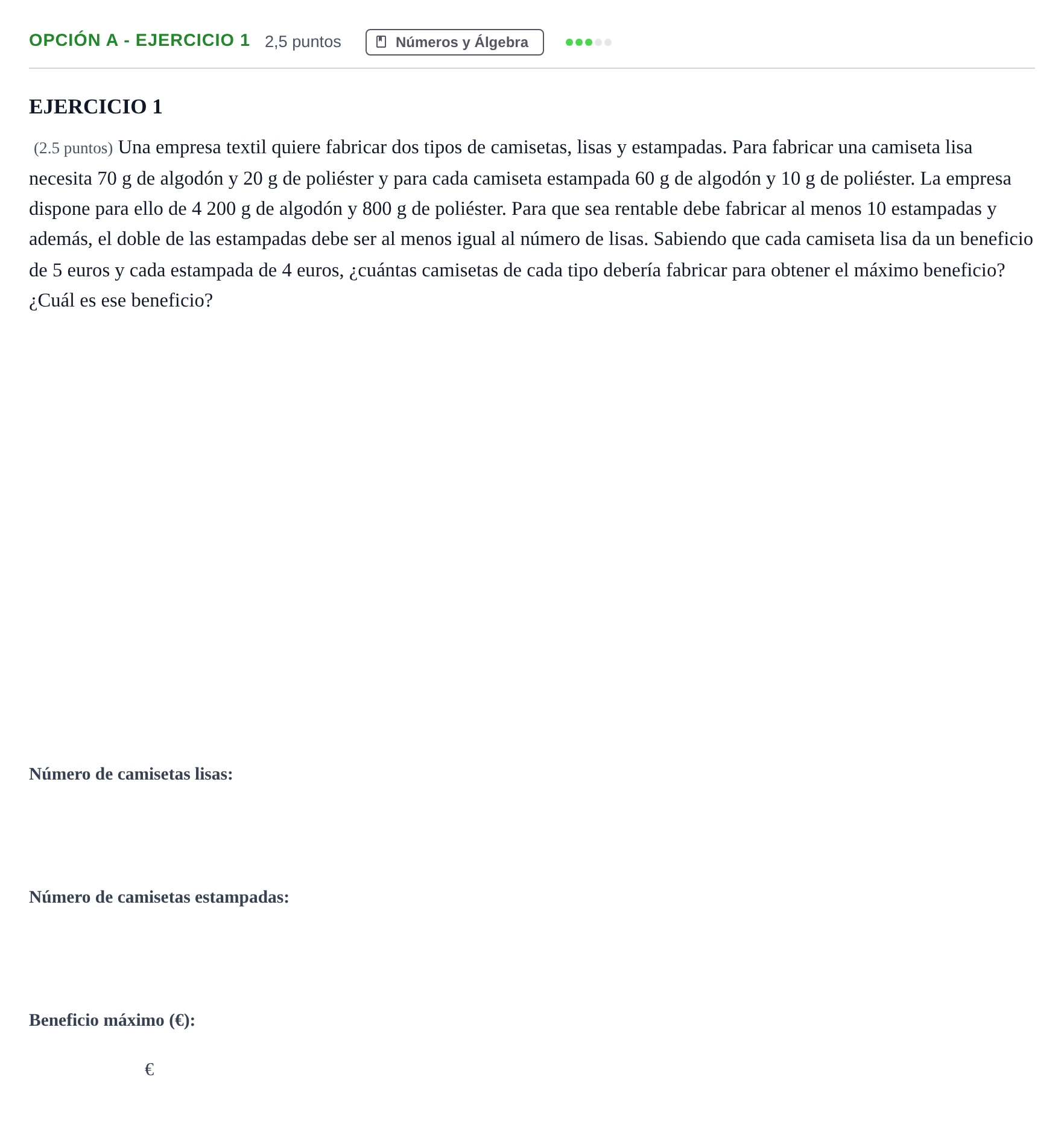 Enunciado: Opción A - Ejercicio 1 · Matemáticas aplicadas a las Ciencias Sociales II PAU Andalucía Ordinaria Titular 2019