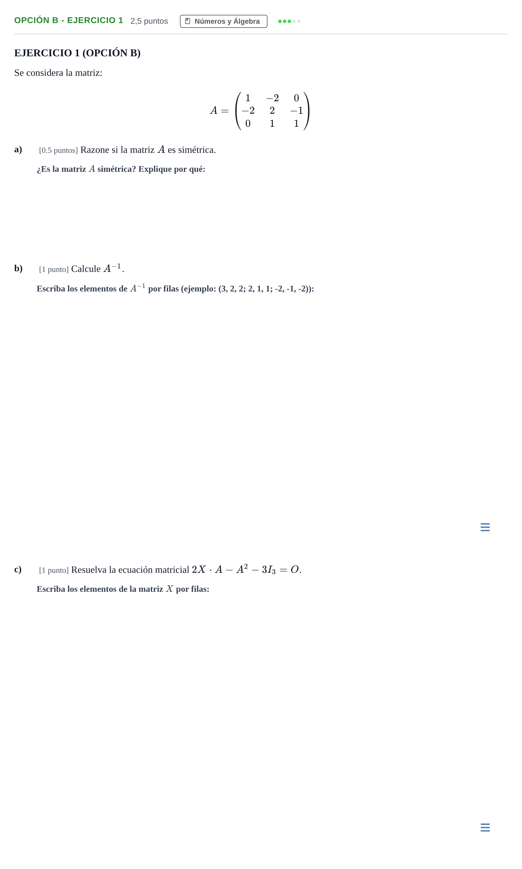 Enunciado: Opción B - Ejercicio 1 · Matemáticas aplicadas a las Ciencias Sociales II PAU Andalucía Ordinaria Titular 2019