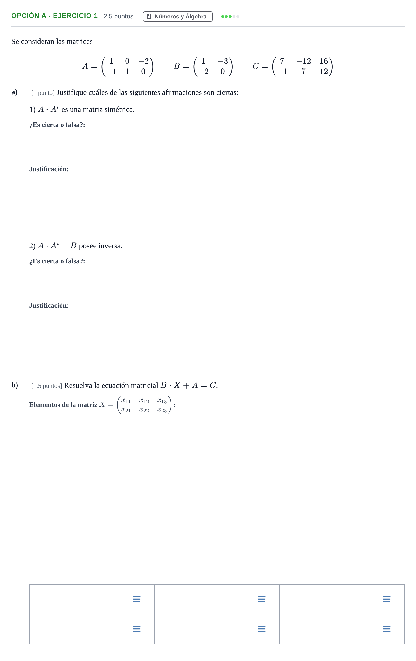 Enunciado: Opción A - Ejercicio 1 · Matemáticas aplicadas a las Ciencias Sociales II PAU Andalucía Extraordinaria Titular 2019