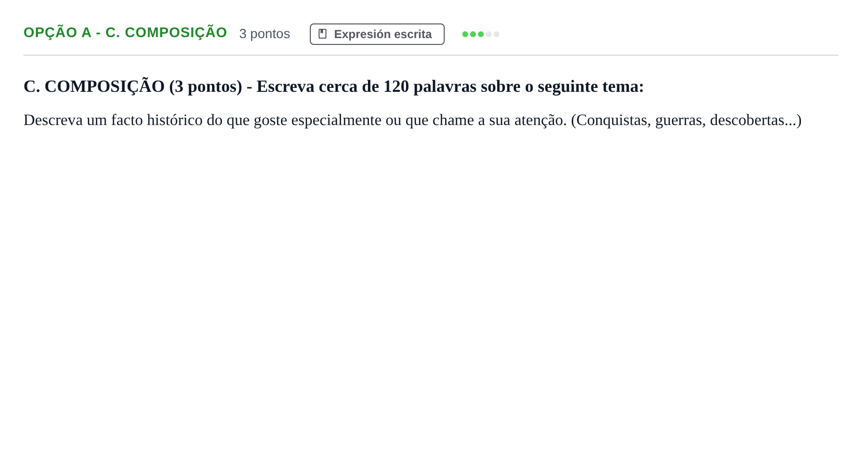 Enunciado: Ejercicio Opção A - C. Composição · Portugués PAU Andalucía Ordinaria Suplente 2019