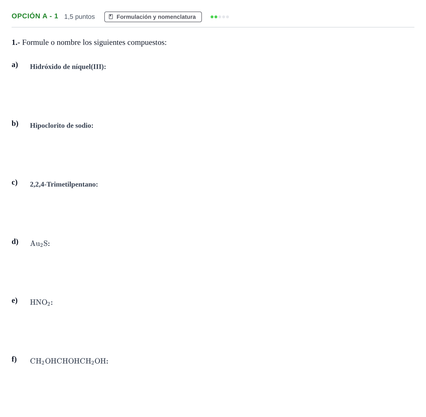 Enunciado: Opción A - 1 · Química PAU Andalucía Reserva A 2019