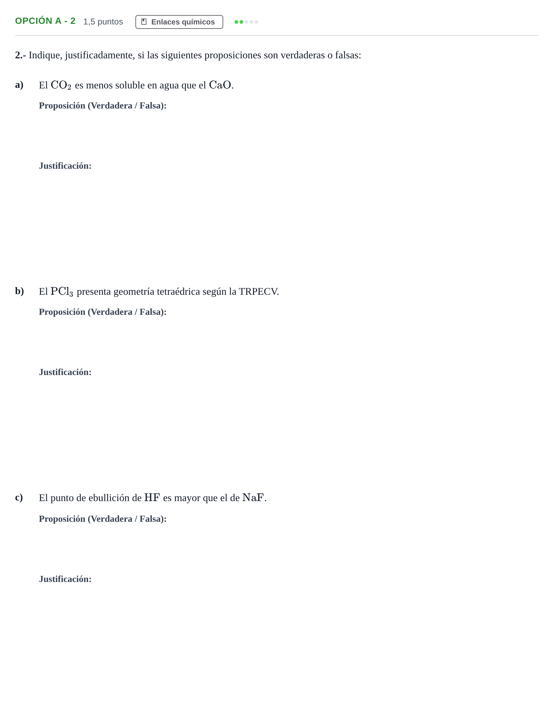 Enunciado: Opción A - 2 · Química PAU Andalucía Reserva A 2019