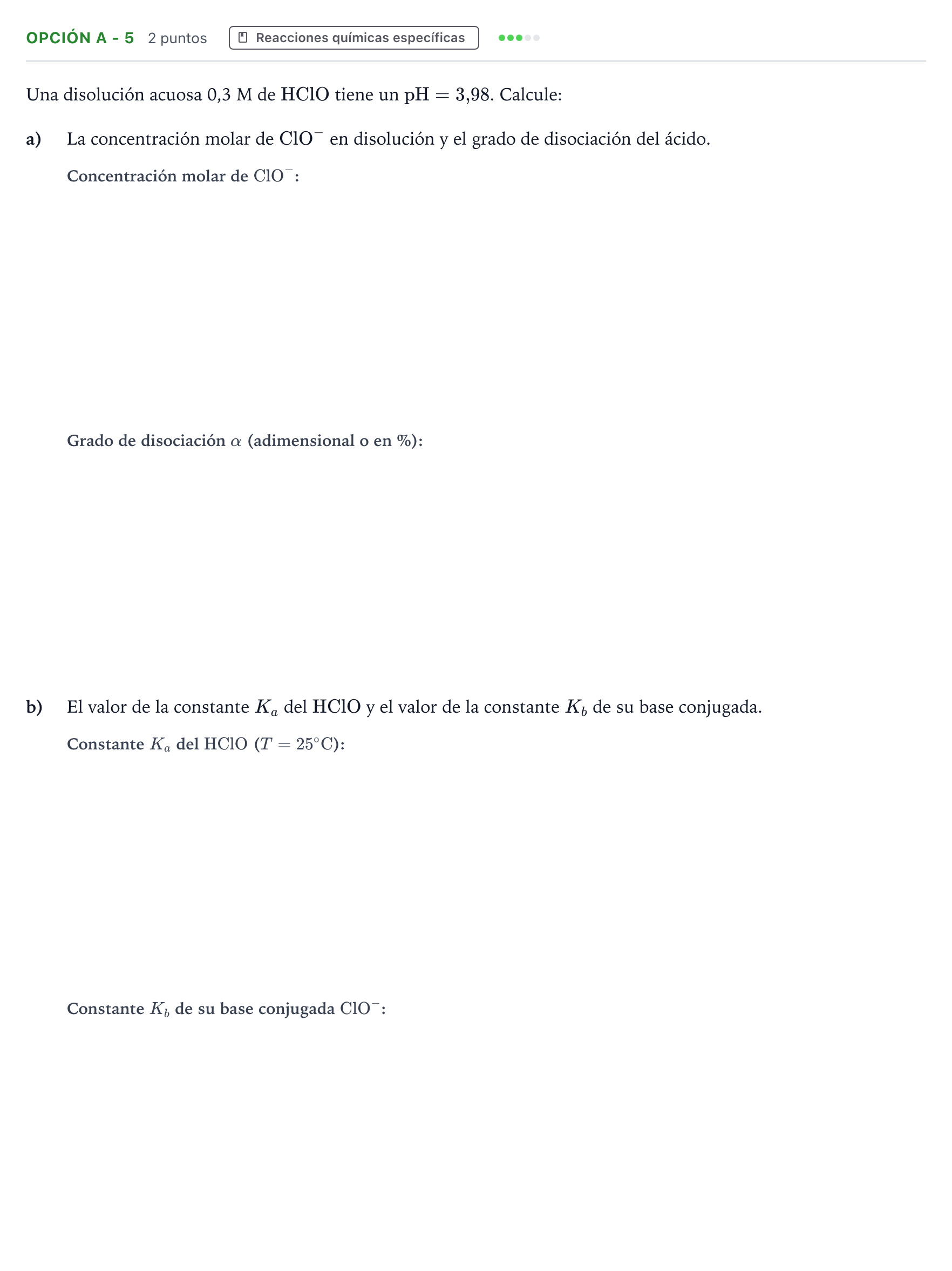 Enunciado: Opción A - 5 · Química PAU Andalucía Reserva A 2019