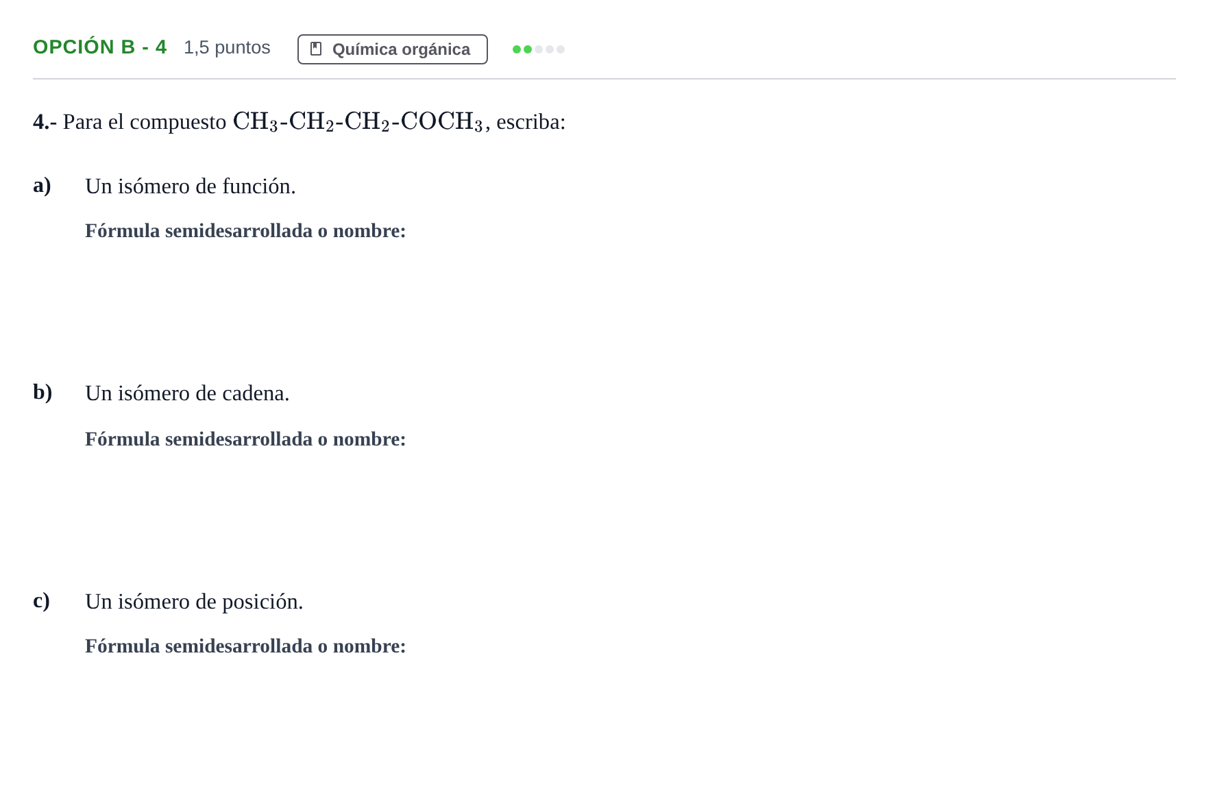 Enunciado: Opción B - 4 · Química PAU Andalucía Reserva A 2019