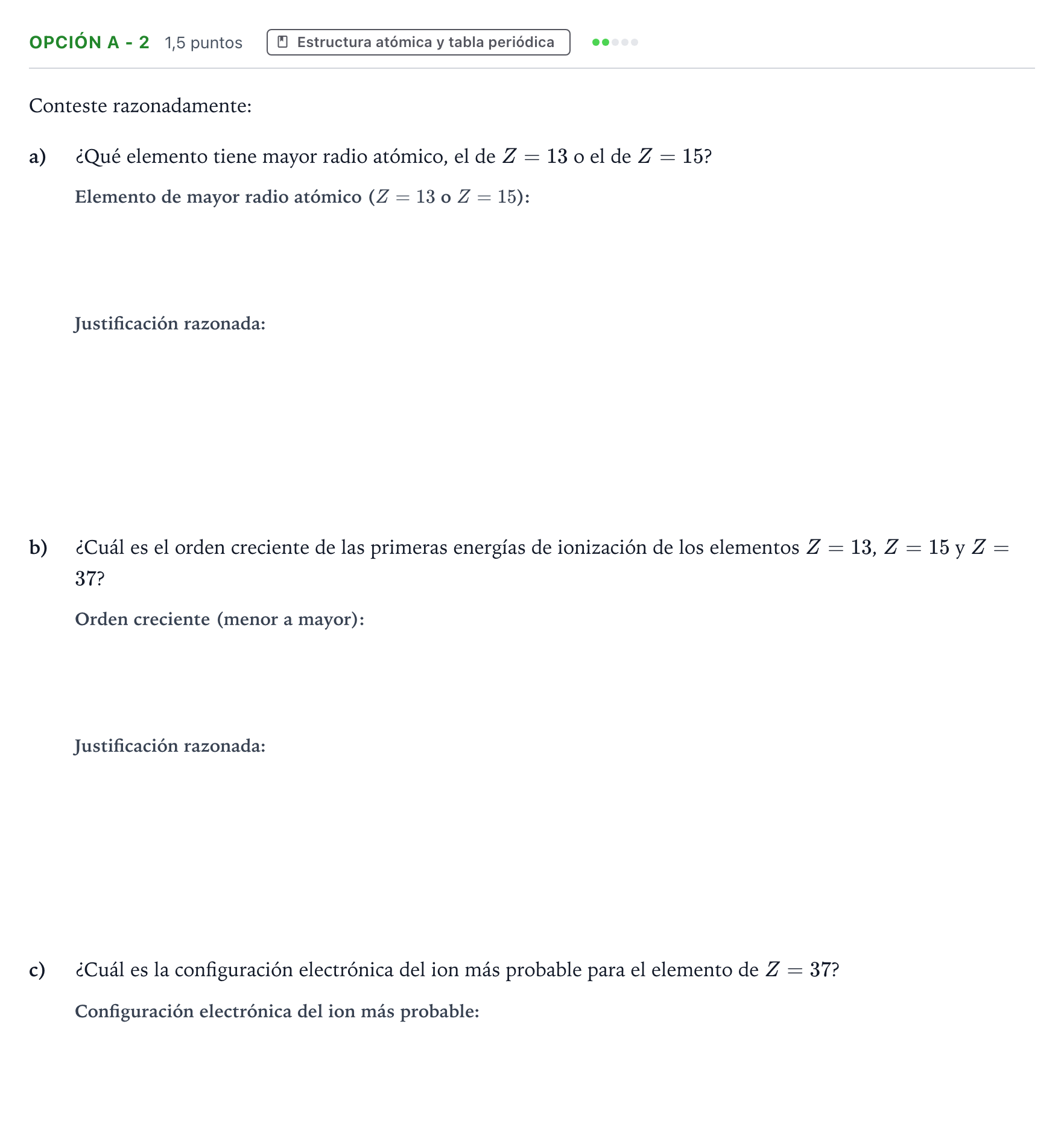 Enunciado: Opción A - 2 · Química PAU Andalucía Reserva B 2019