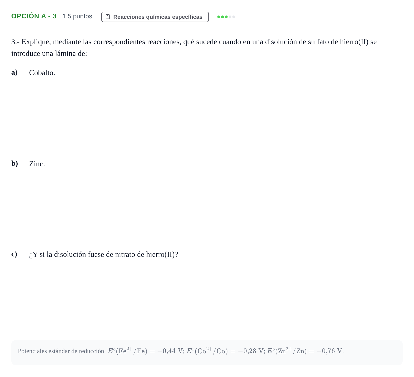 Enunciado: Opción A - 3 · Química PAU Andalucía Reserva B 2019