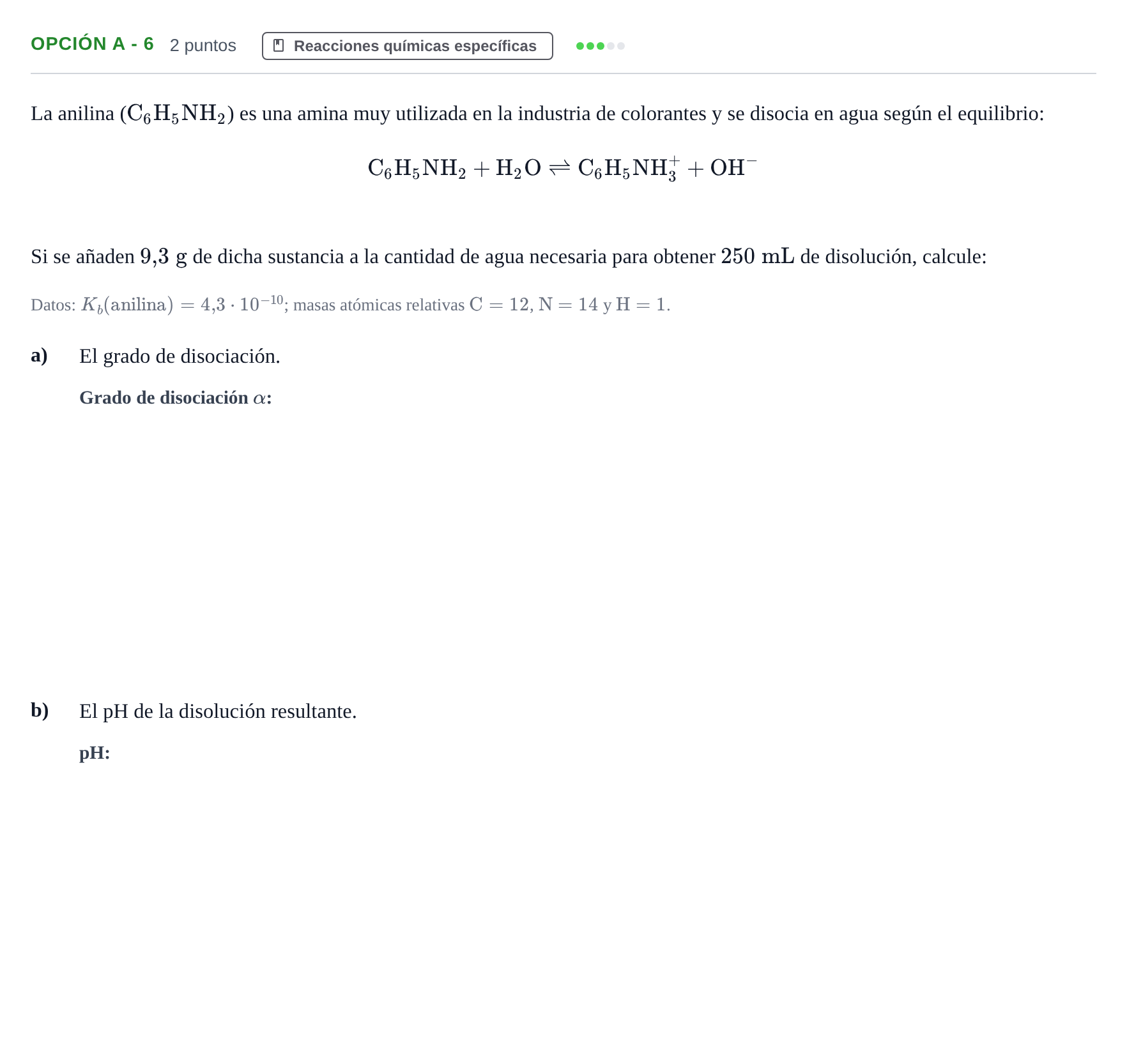 Enunciado: Opción A - 6 · Química PAU Andalucía Reserva B 2019