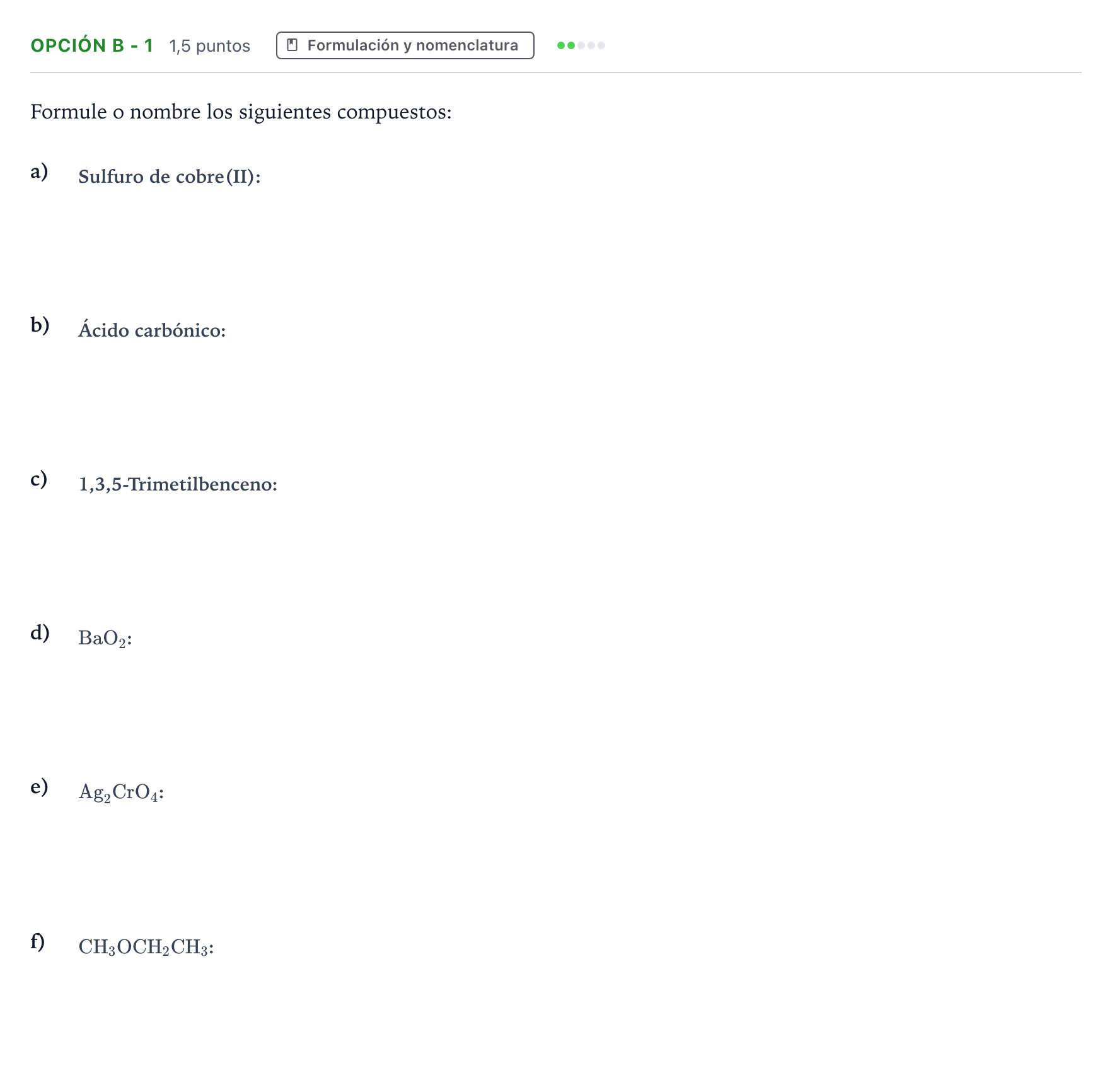 Enunciado: Opción B - 1 · Química PAU Andalucía Reserva B 2019