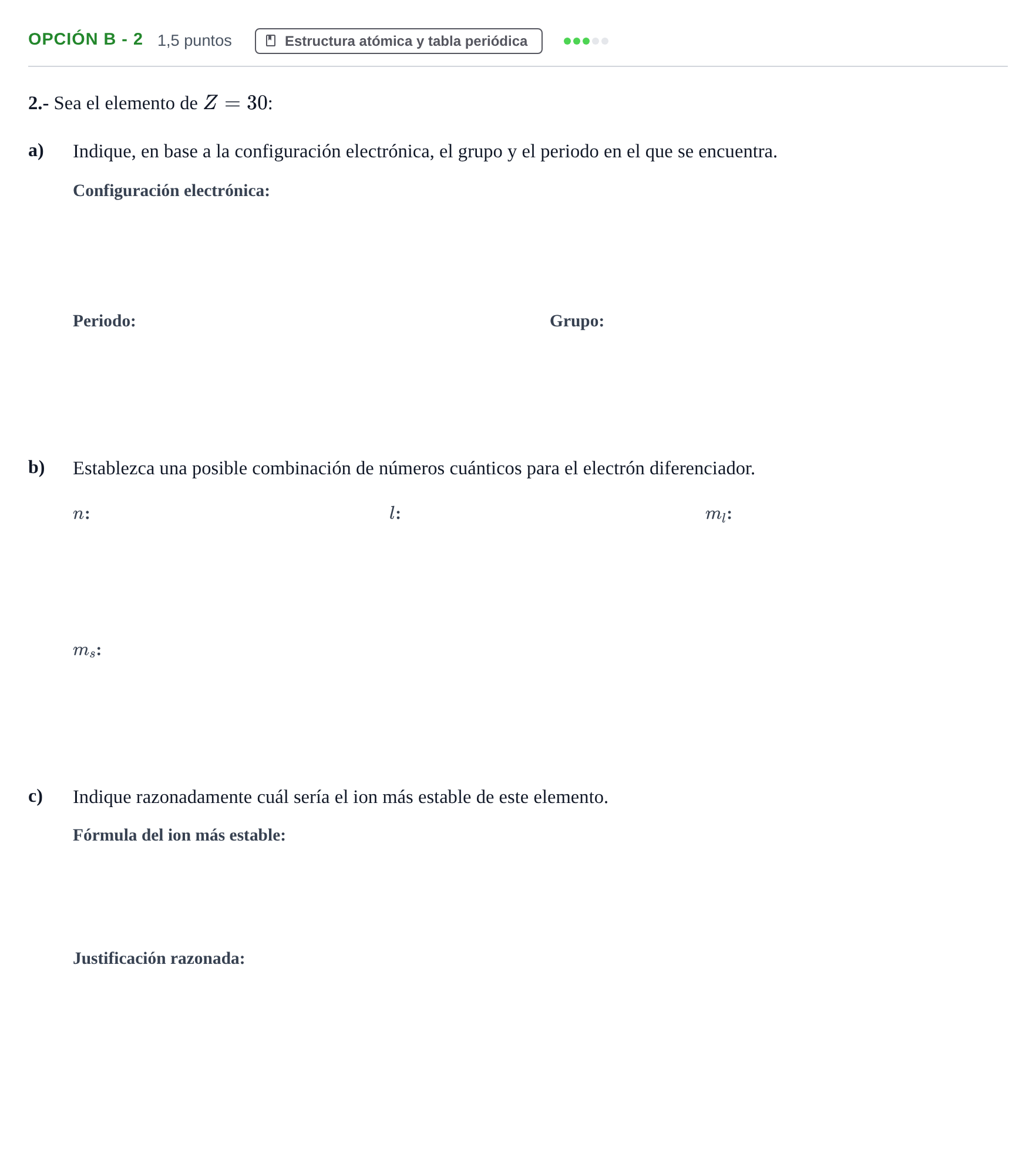 Enunciado: Opción B - 2 · Química PAU Andalucía Reserva B 2019