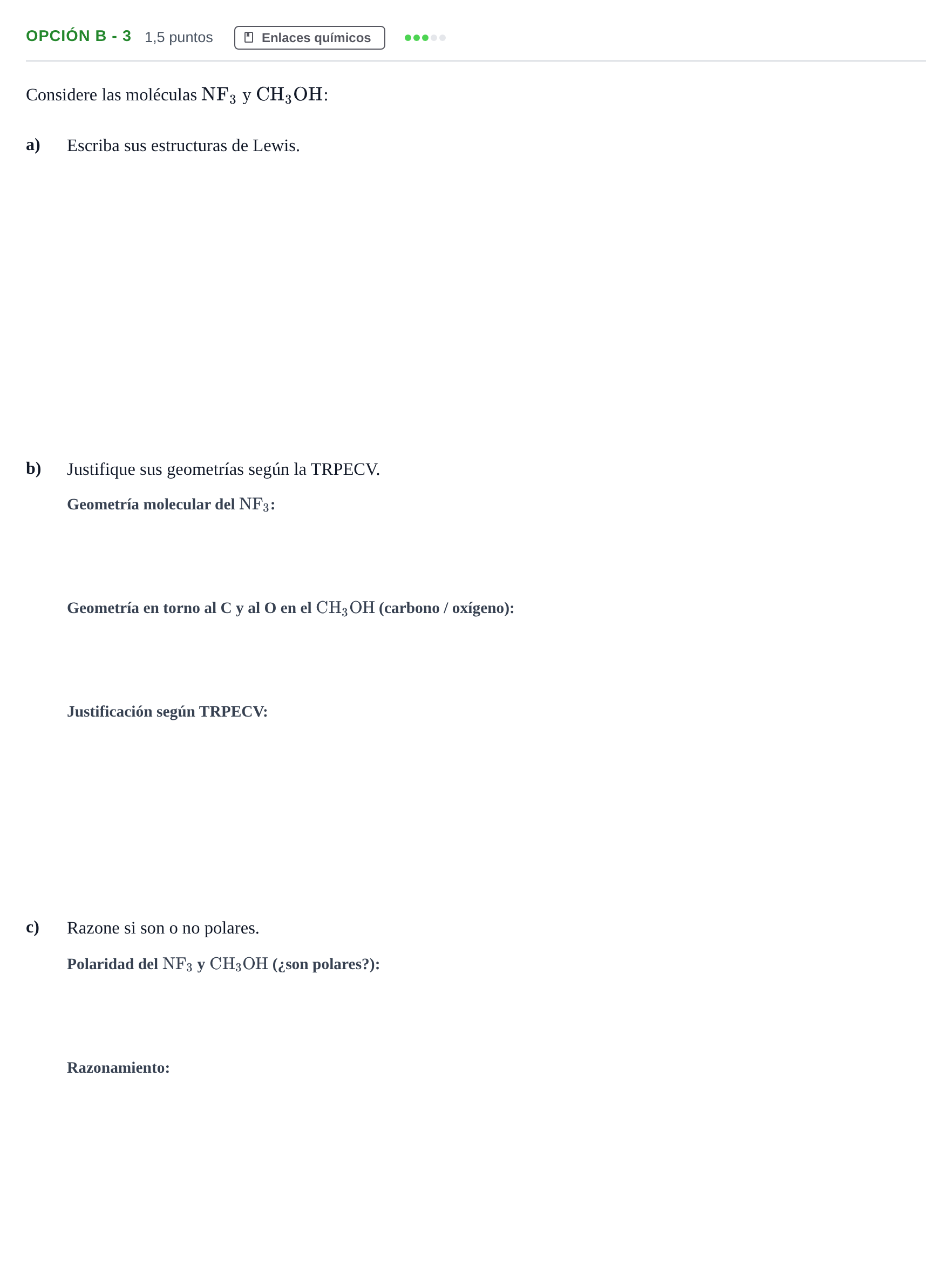 Enunciado: Opción B - 3 · Química PAU Andalucía Reserva B 2019