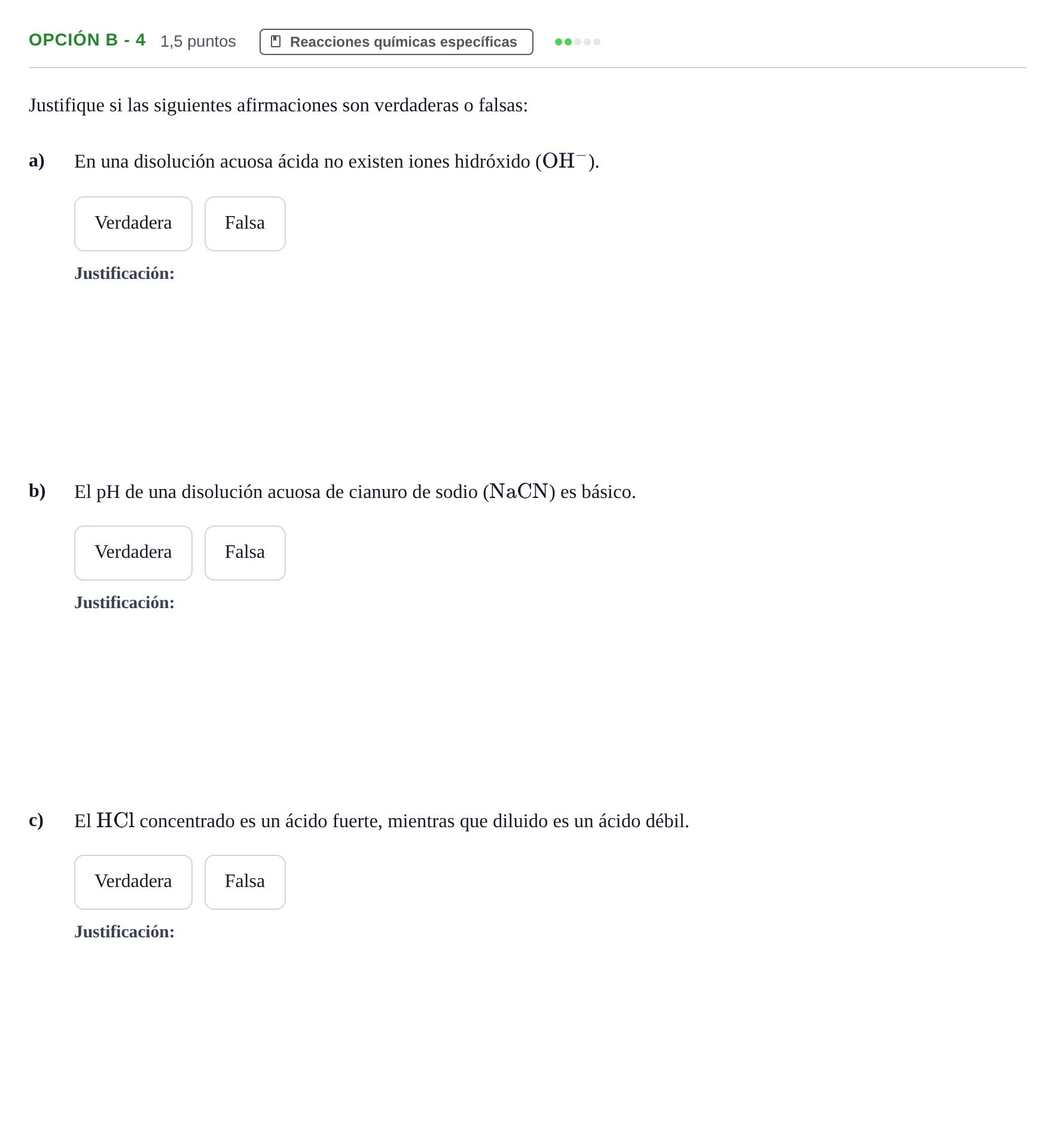 Enunciado: Opción B - 4 · Química PAU Andalucía Reserva B 2019