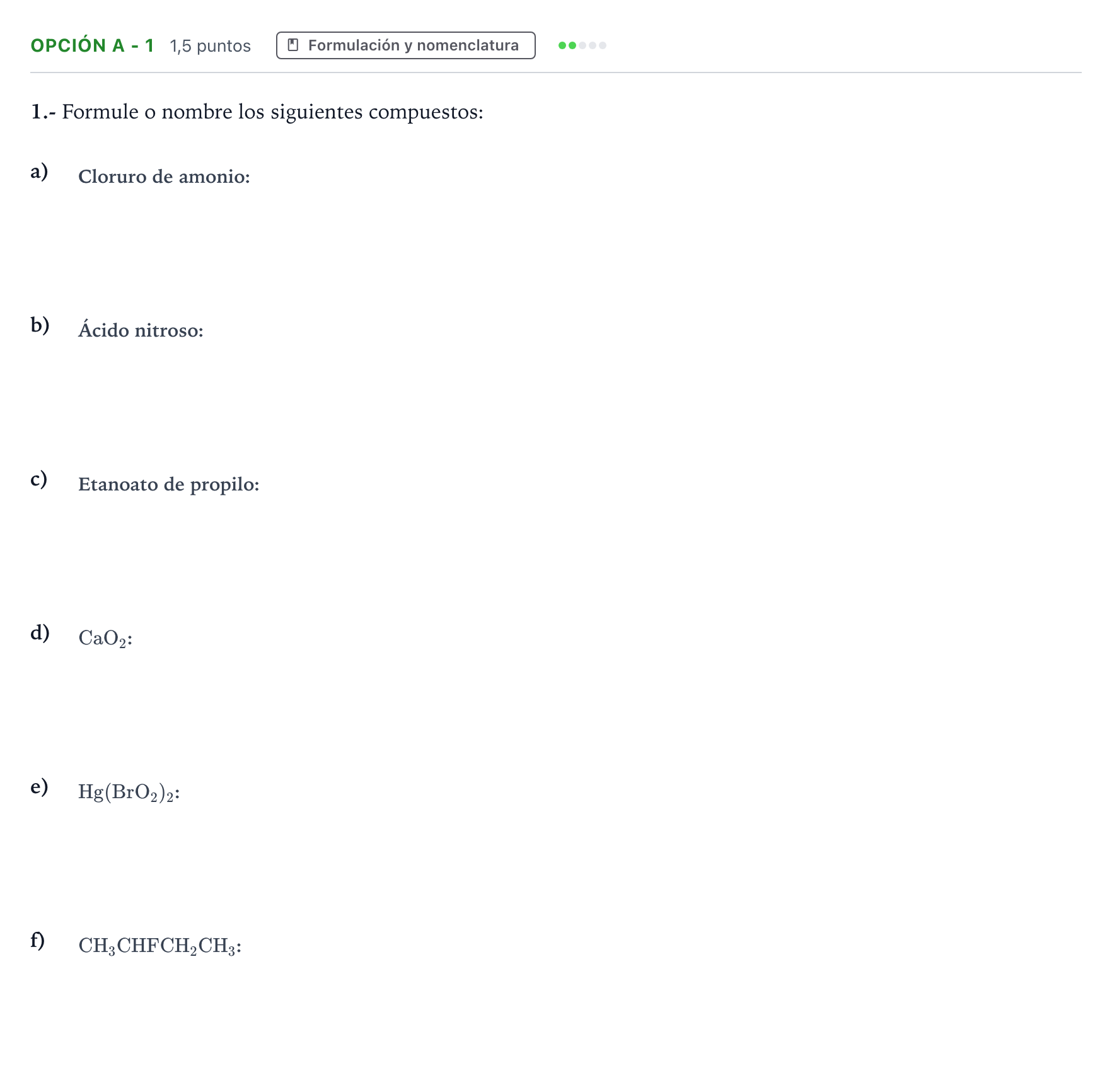 Enunciado: Opción A - 1 · Química PAU Andalucía Ordinaria Suplente 2019