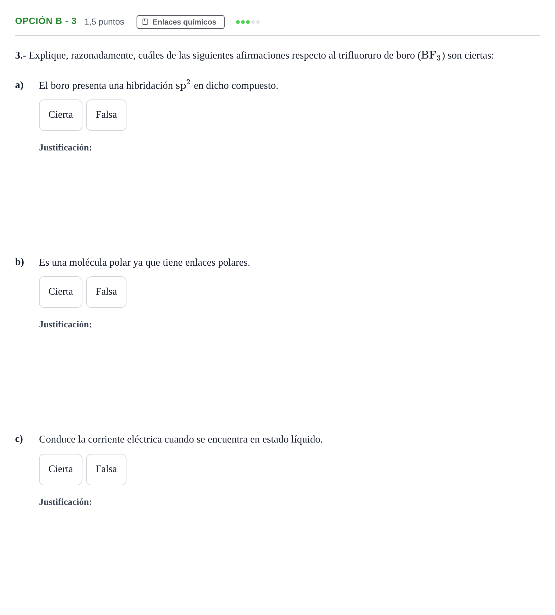 Enunciado: Opción B - 3 · Química PAU Andalucía Ordinaria Suplente 2019