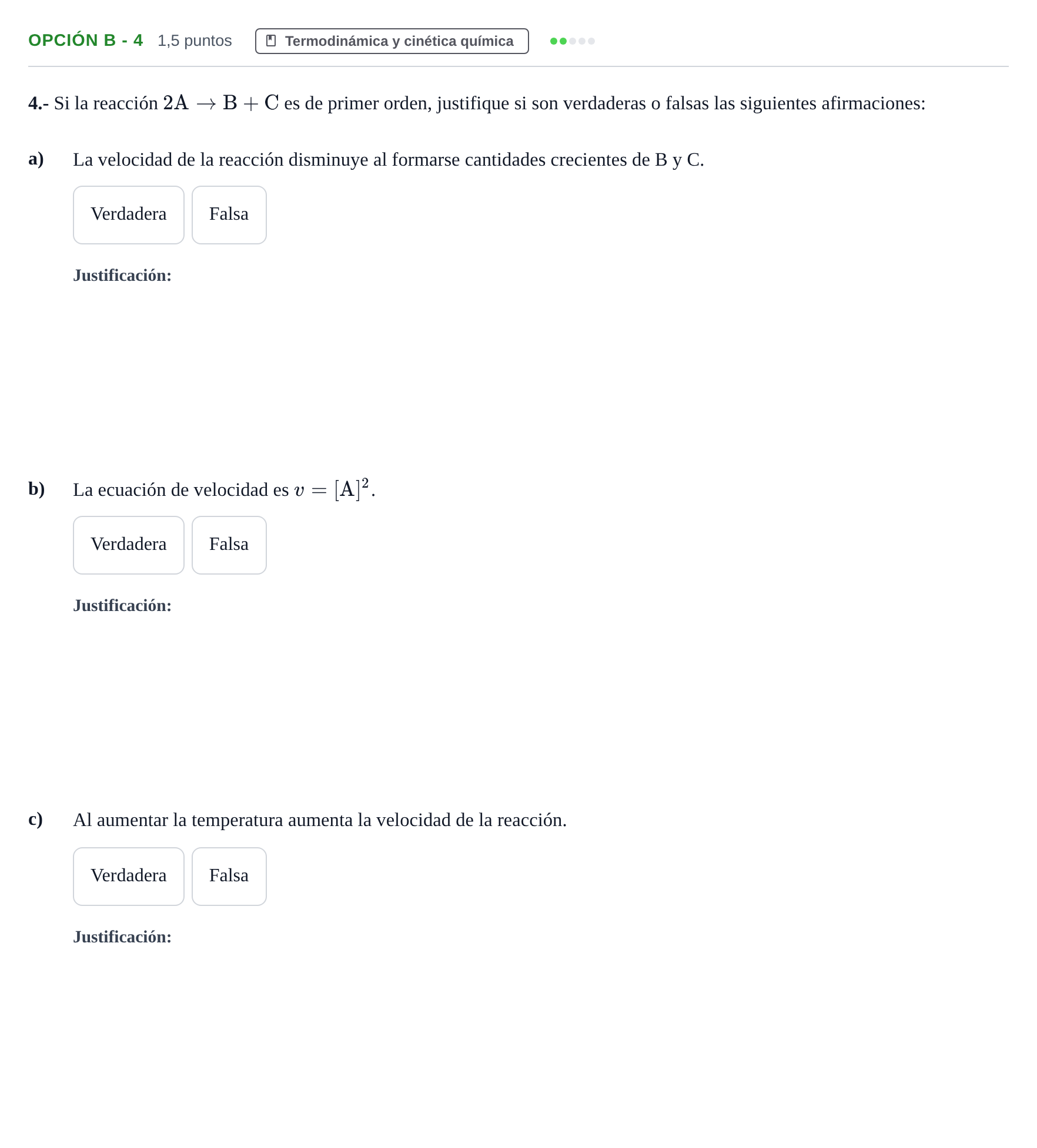 Enunciado: Opción B - 4 · Química PAU Andalucía Ordinaria Suplente 2019