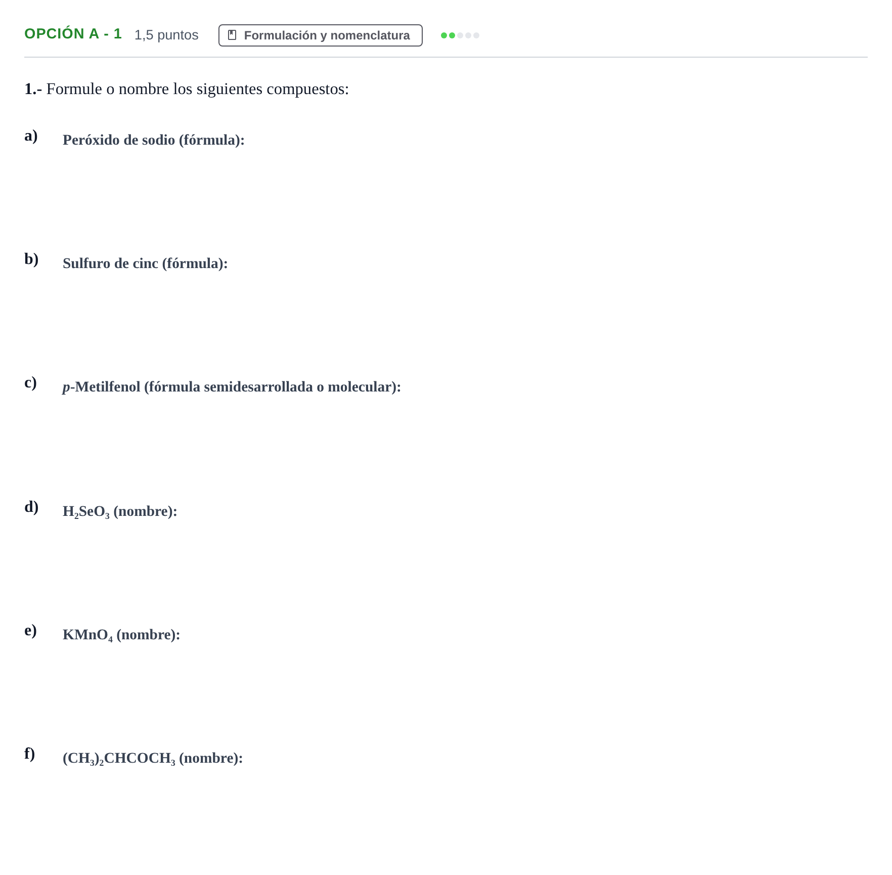 Enunciado: Opción A - 1 · Química PAU Andalucía Extraordinaria Suplente 2019