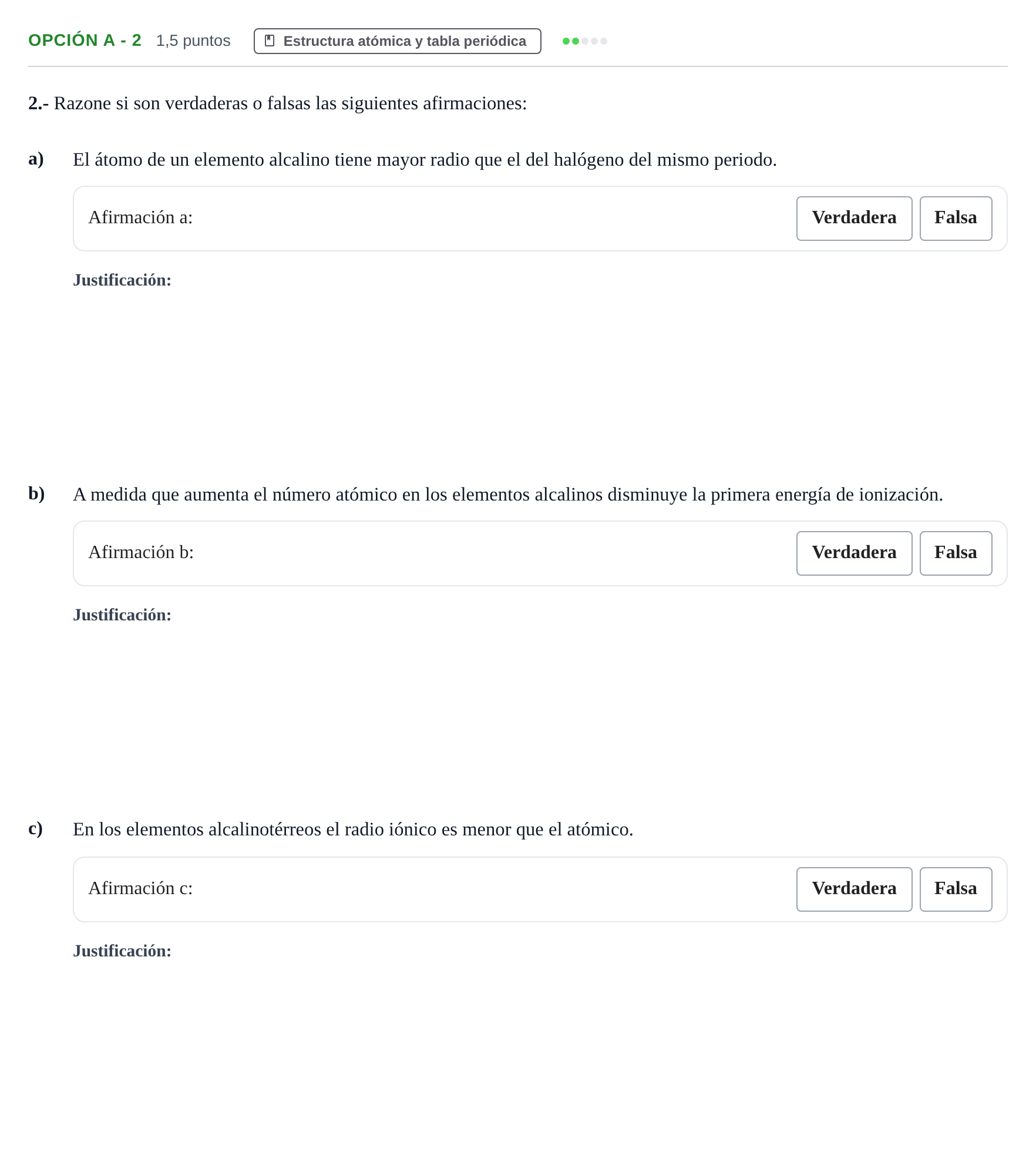 Enunciado: Opción A - 2 · Química PAU Andalucía Extraordinaria Suplente 2019