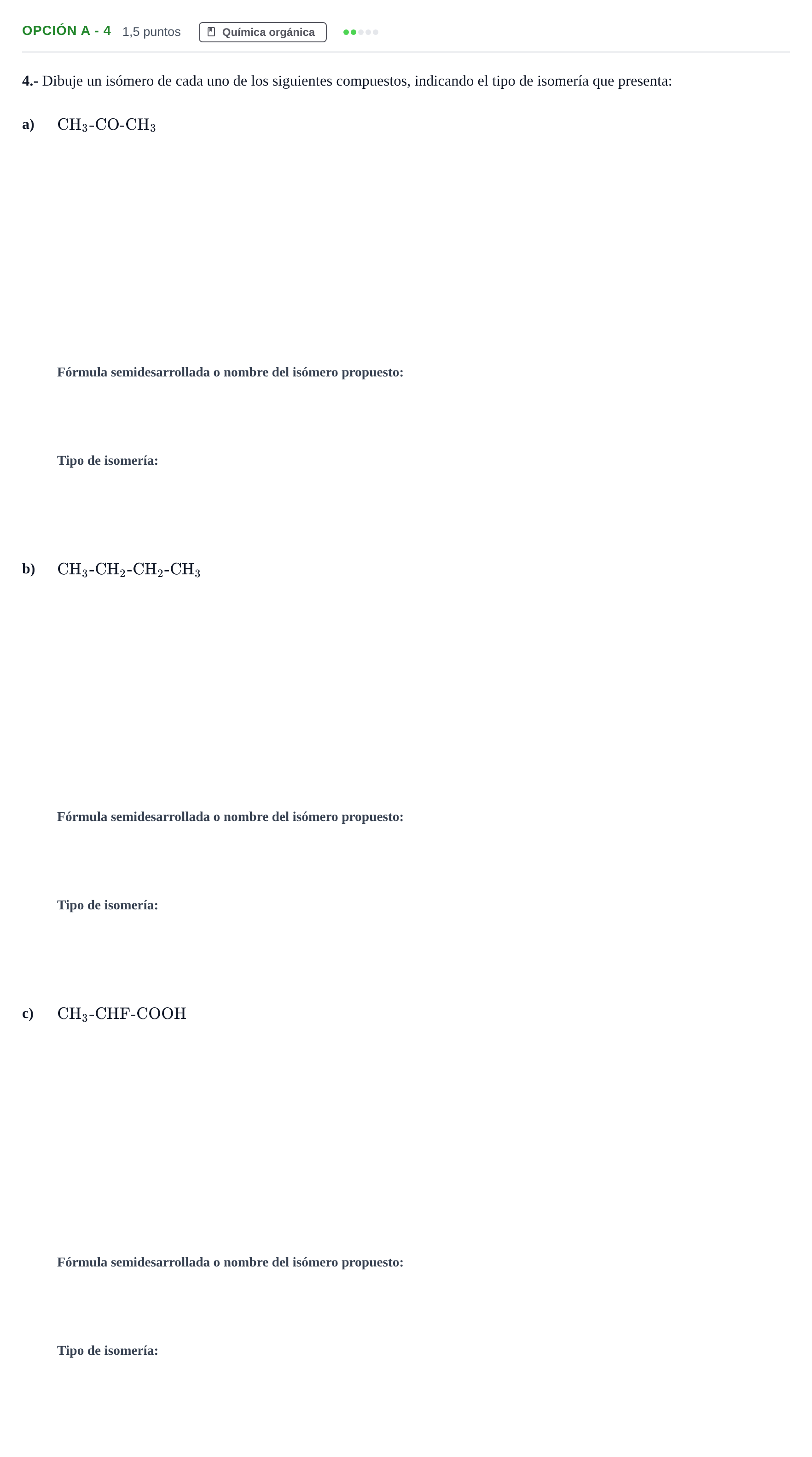 Enunciado: Opción A - 4 · Química PAU Andalucía Extraordinaria Suplente 2019