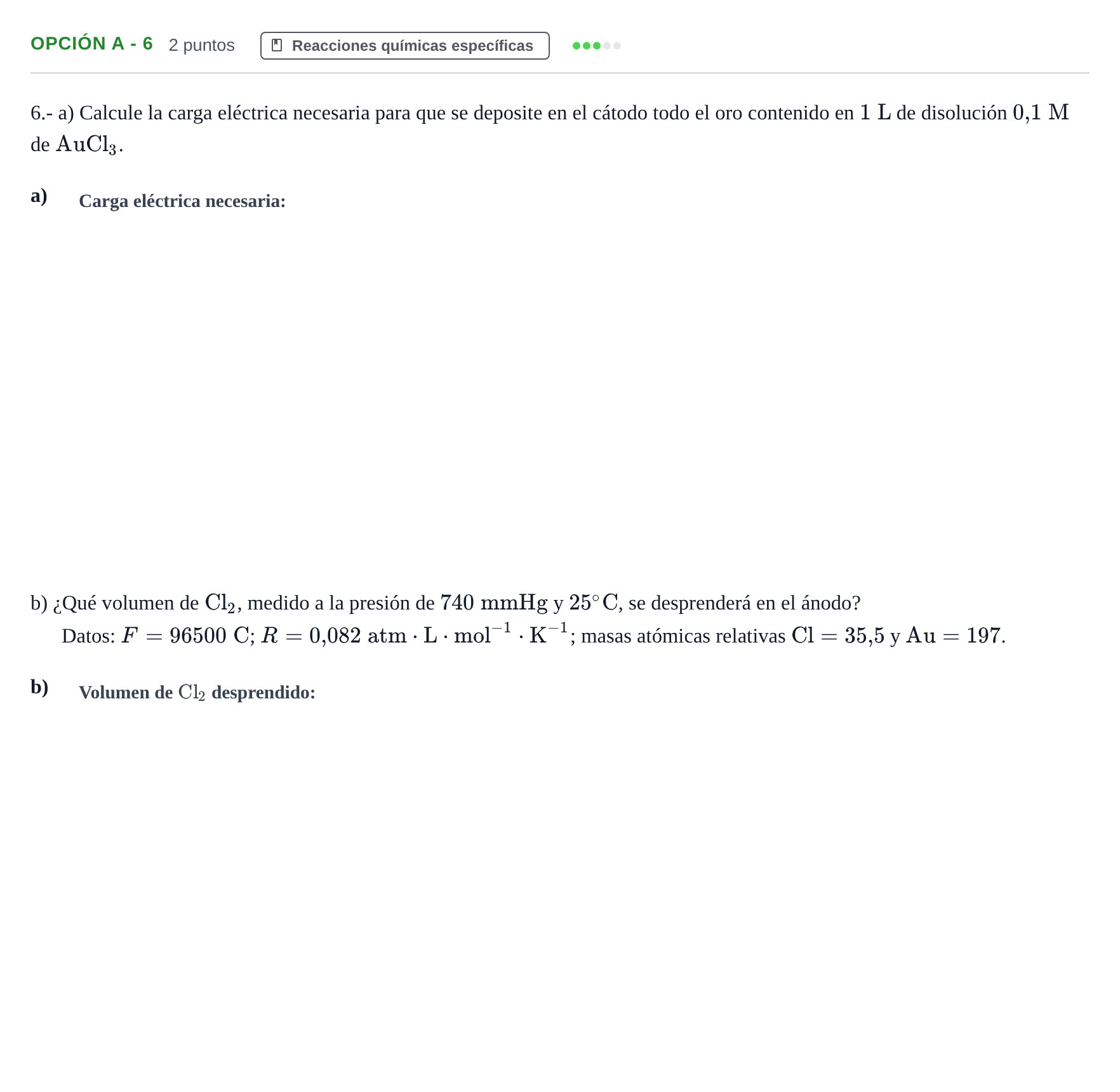 Enunciado: Opción A - 6 · Química PAU Andalucía Extraordinaria Suplente 2019