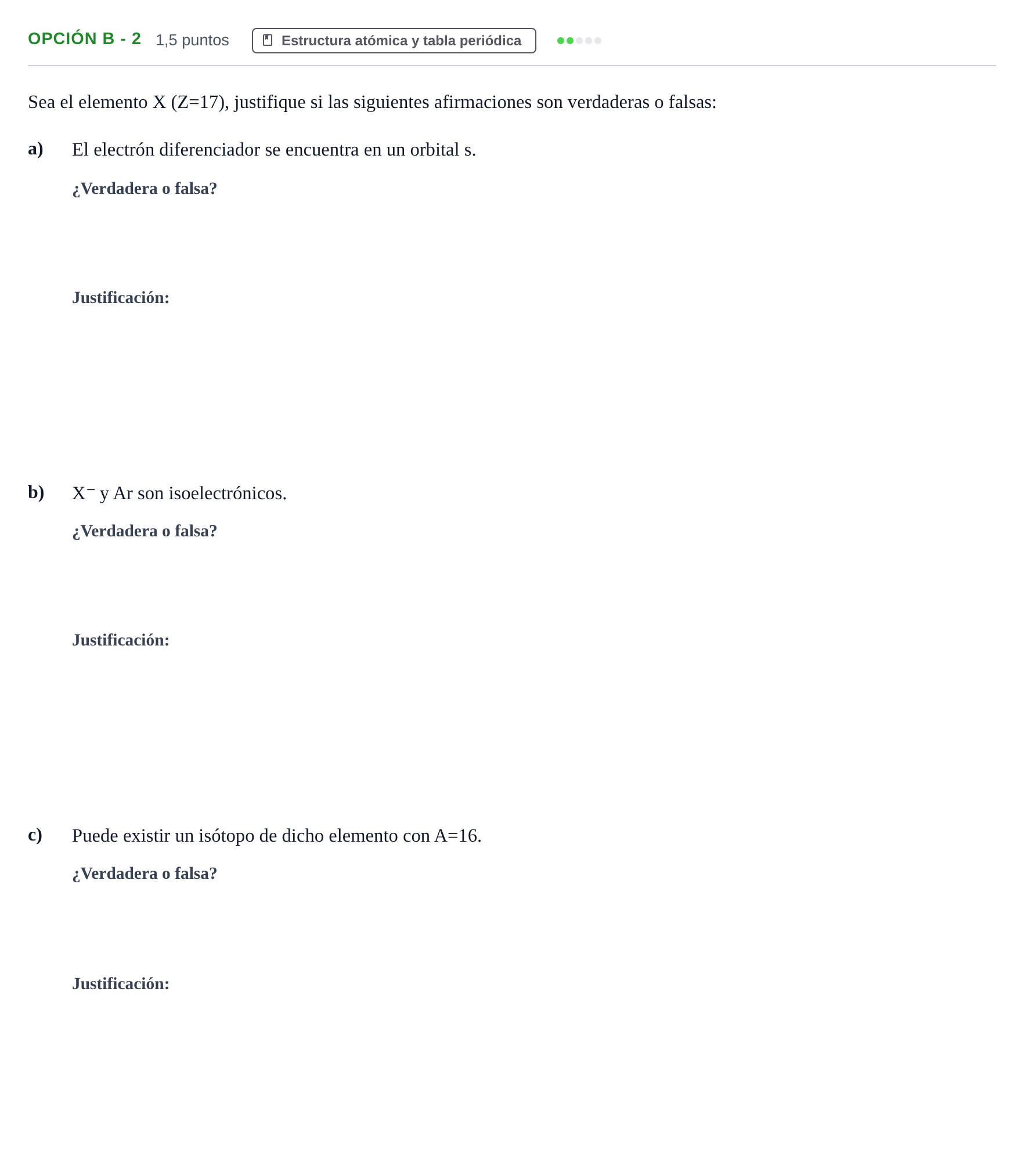 Enunciado: Opción B - 2 · Química PAU Andalucía Extraordinaria Suplente 2019