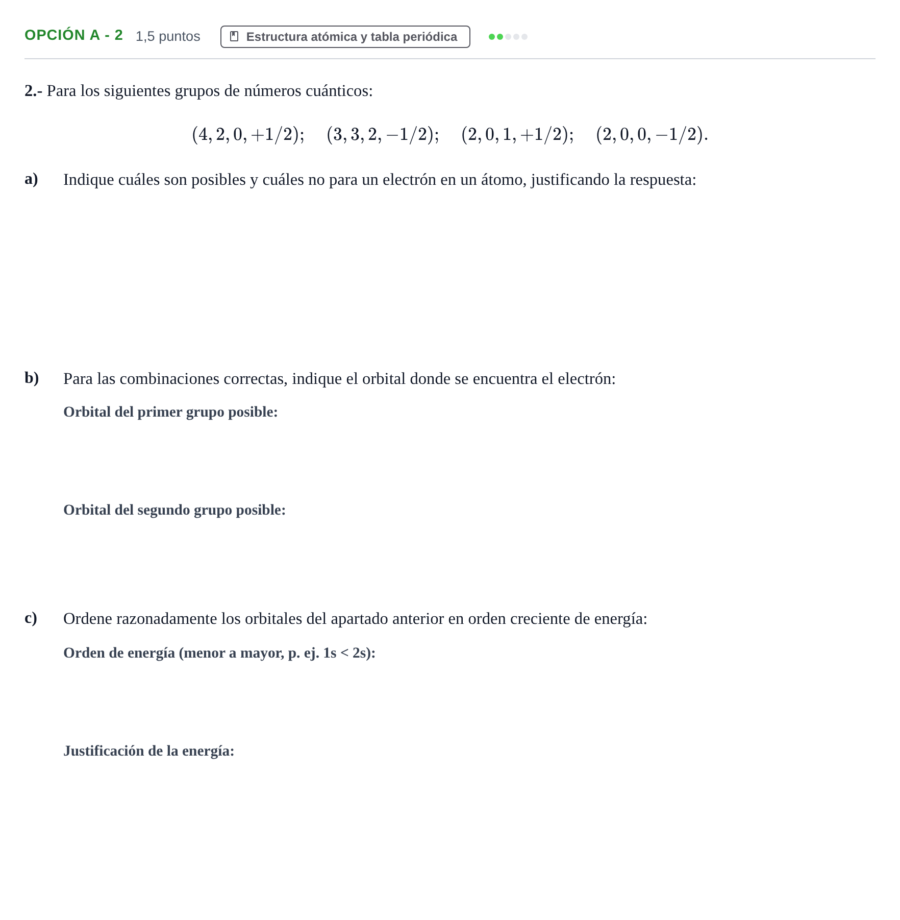 Enunciado: Opción A - 2 · Química PAU Andalucía Ordinaria Titular 2019