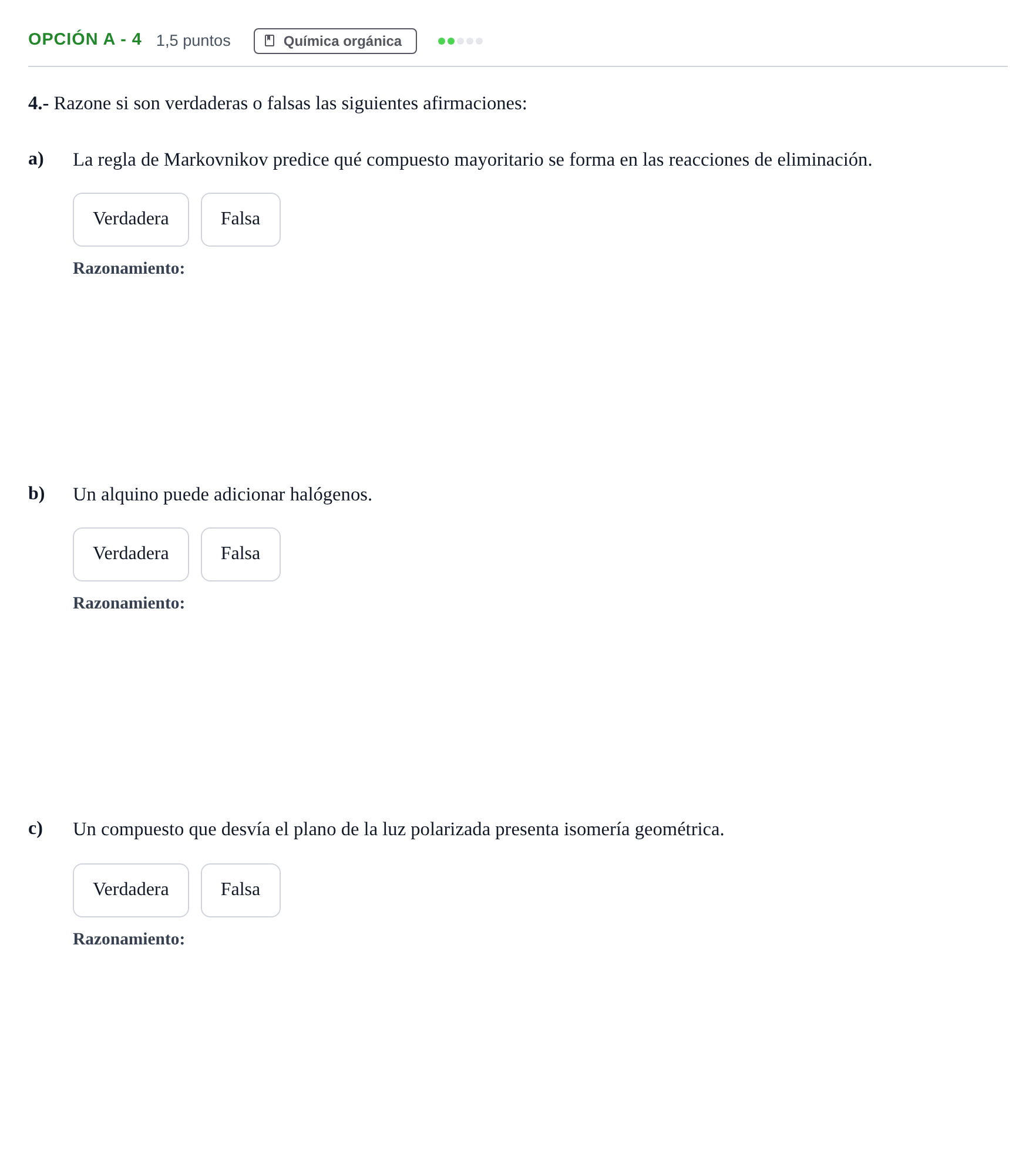 Enunciado: Opción A - 4 · Química PAU Andalucía Ordinaria Titular 2019