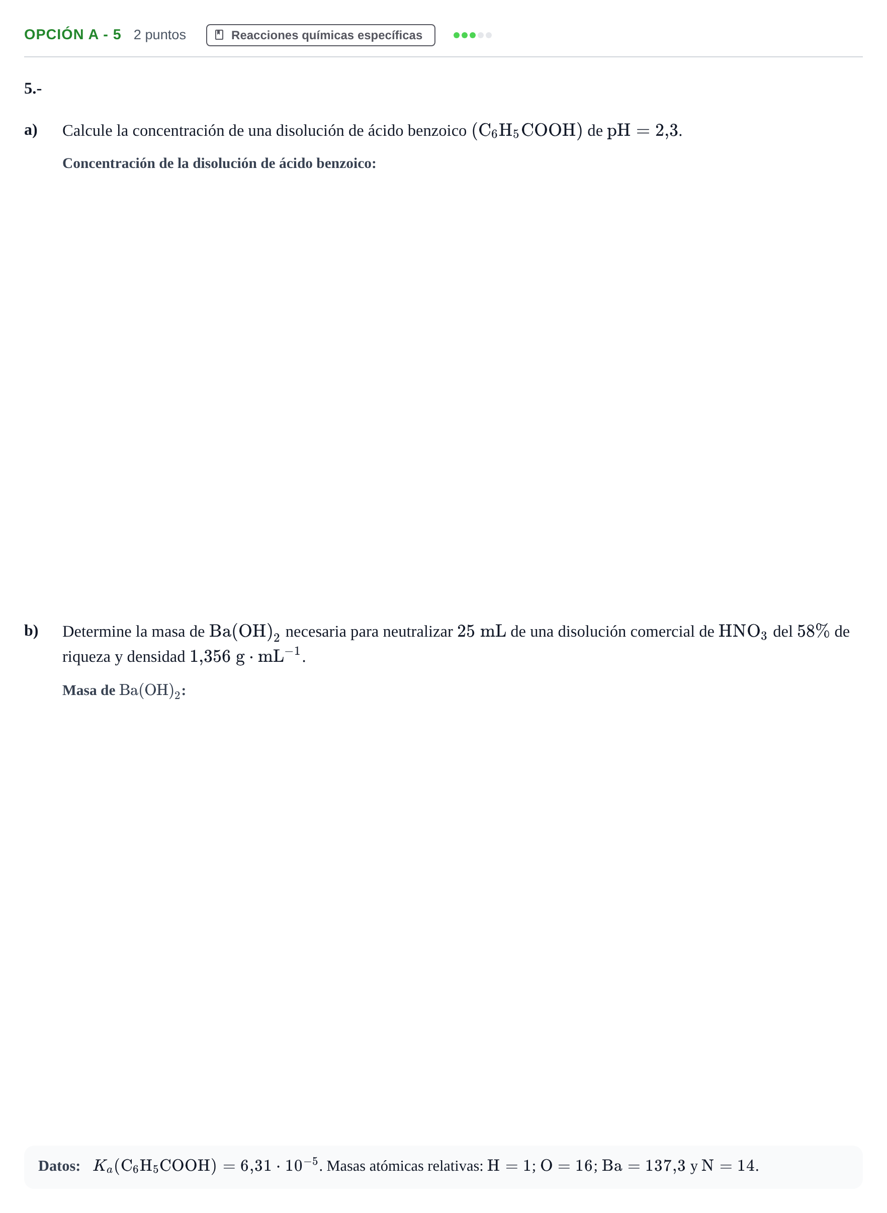 Enunciado: Opción A - 5 · Química PAU Andalucía Ordinaria Titular 2019