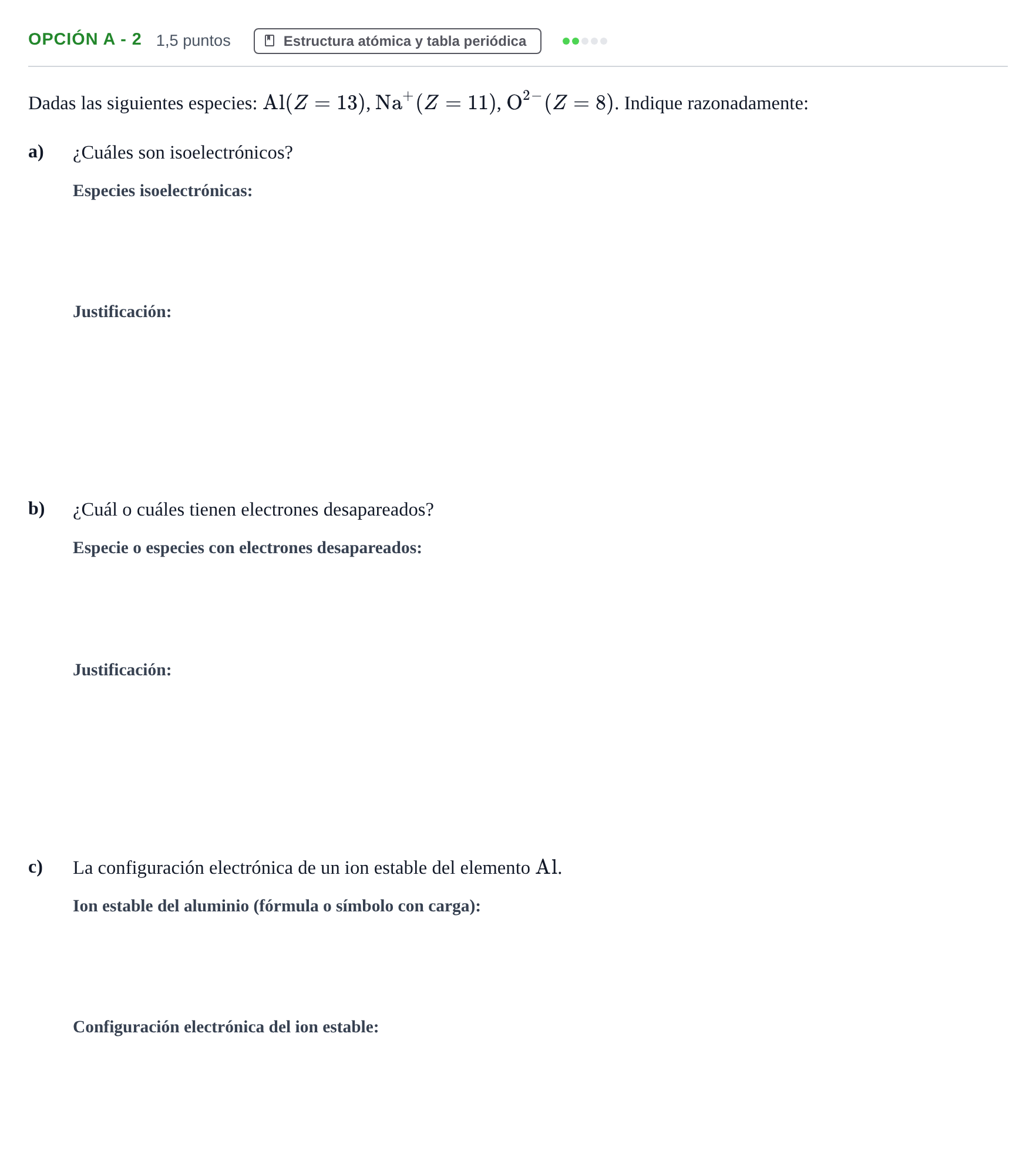 Enunciado: Opción A - 2 · Química PAU Andalucía Extraordinaria Titular 2019