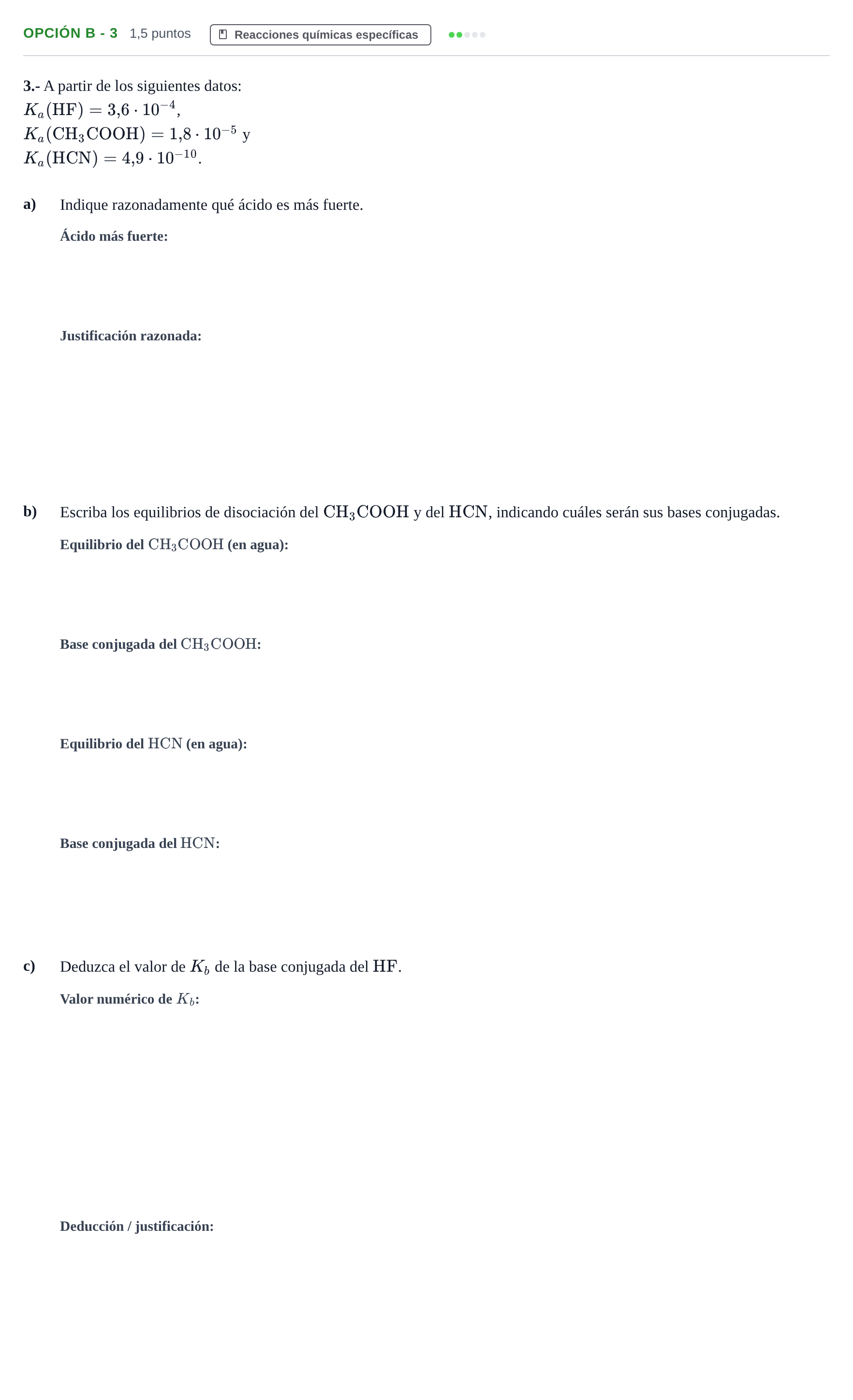 Enunciado: Opción B - 3 · Química PAU Andalucía Extraordinaria Titular 2019