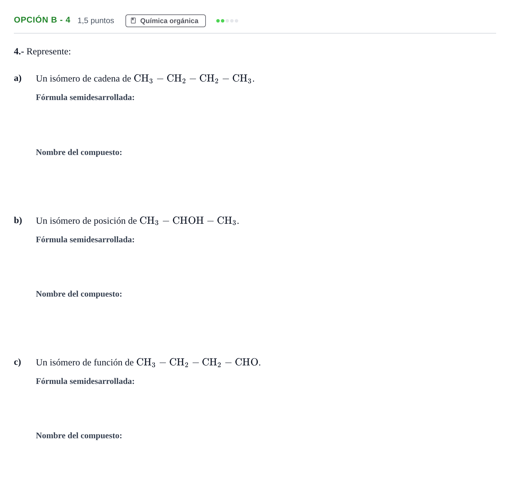 Enunciado: Opción B - 4 · Química PAU Andalucía Extraordinaria Titular 2019