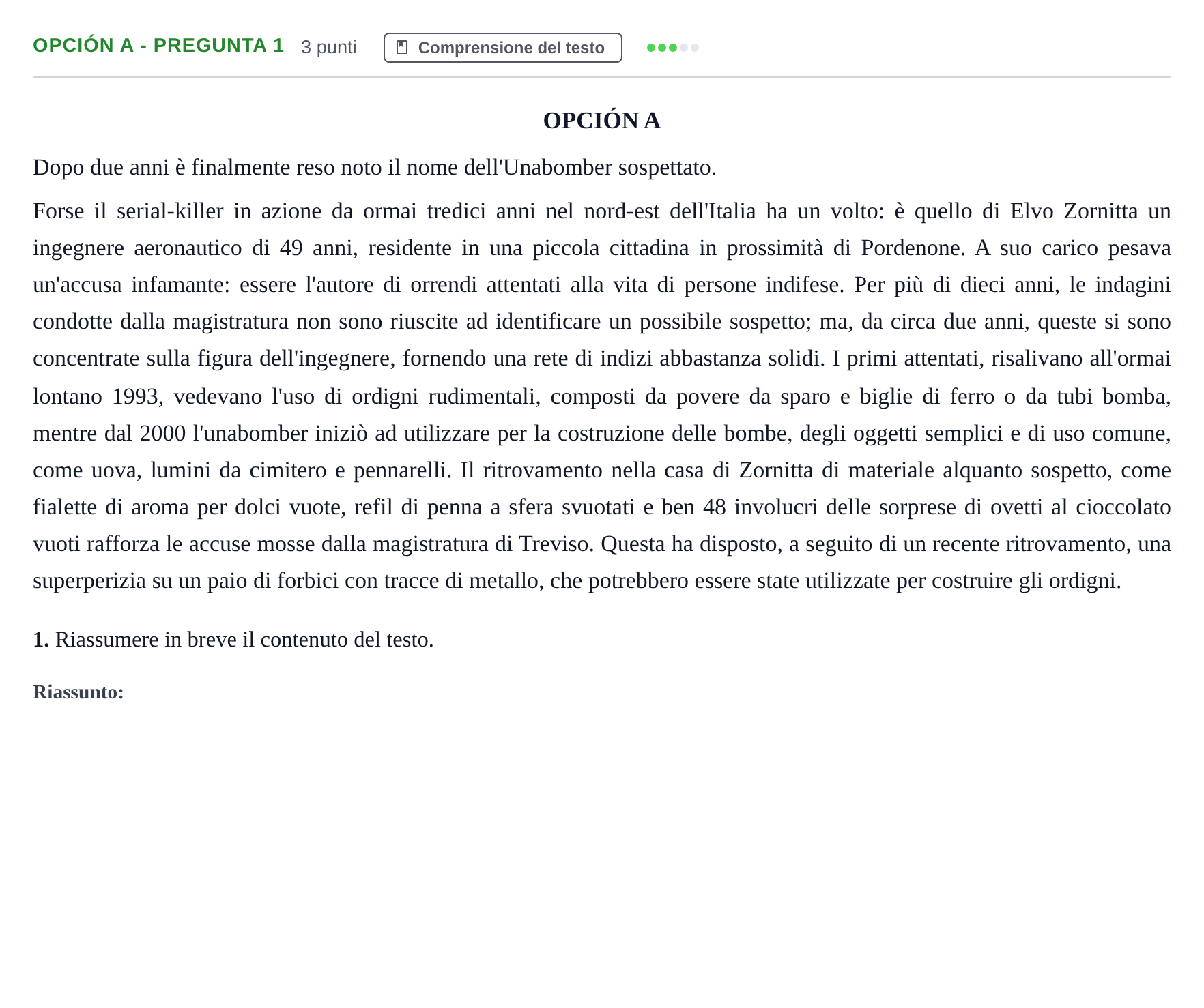 Enunciado: Opción A - Pregunta 1 · Italiano PAU Madrid Modelo 2019
