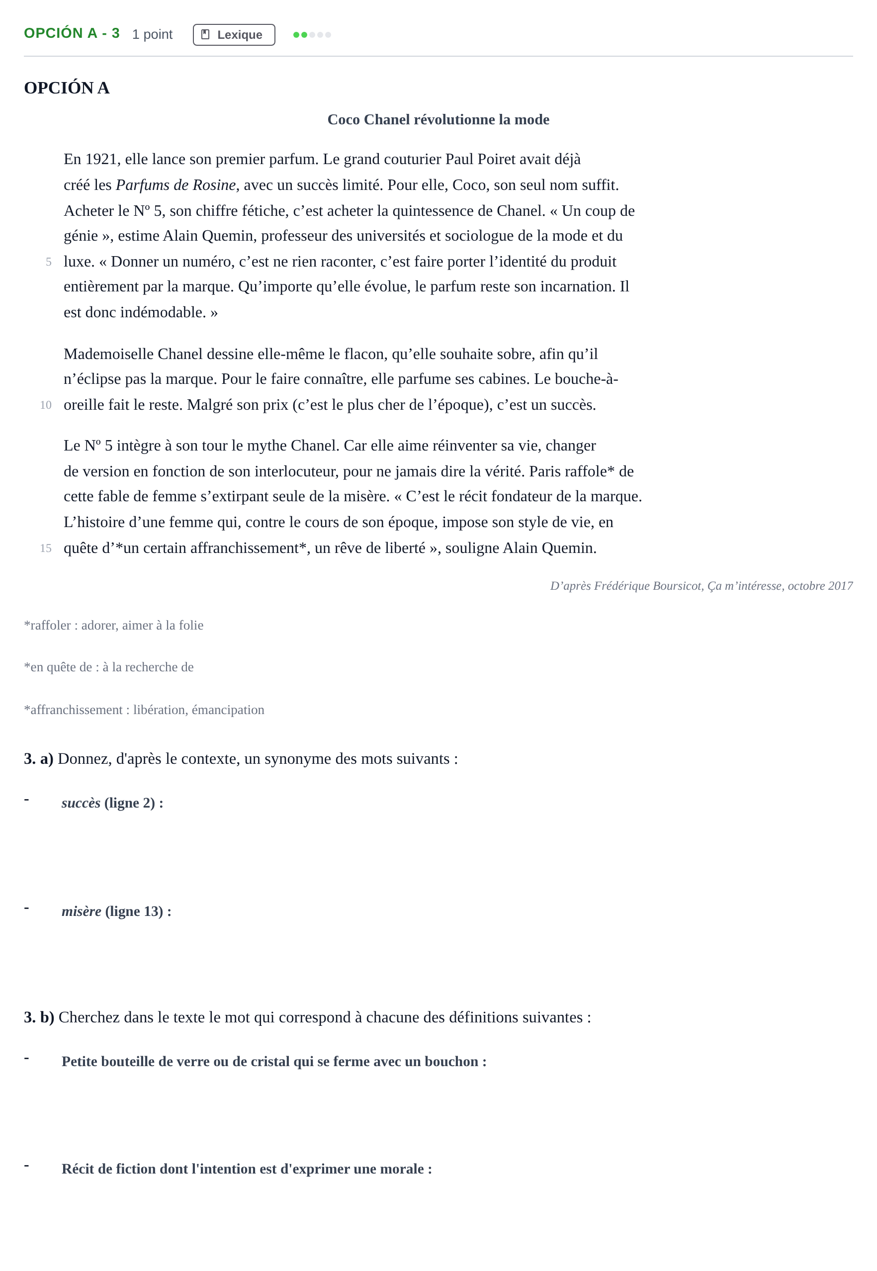 Enunciado: Opción A - 3 · Francés PAU Madrid Modelo 2019