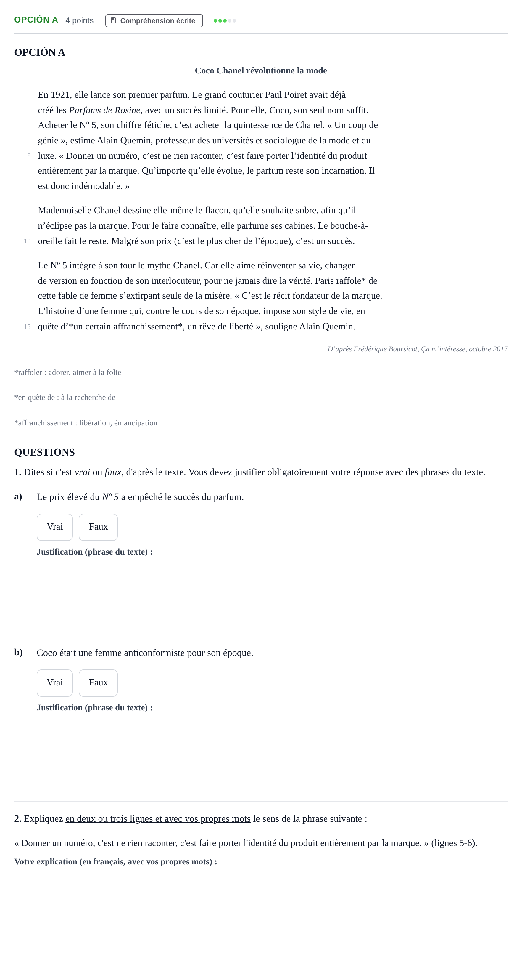Enunciado: Opción A · Francés PAU Madrid Modelo 2019