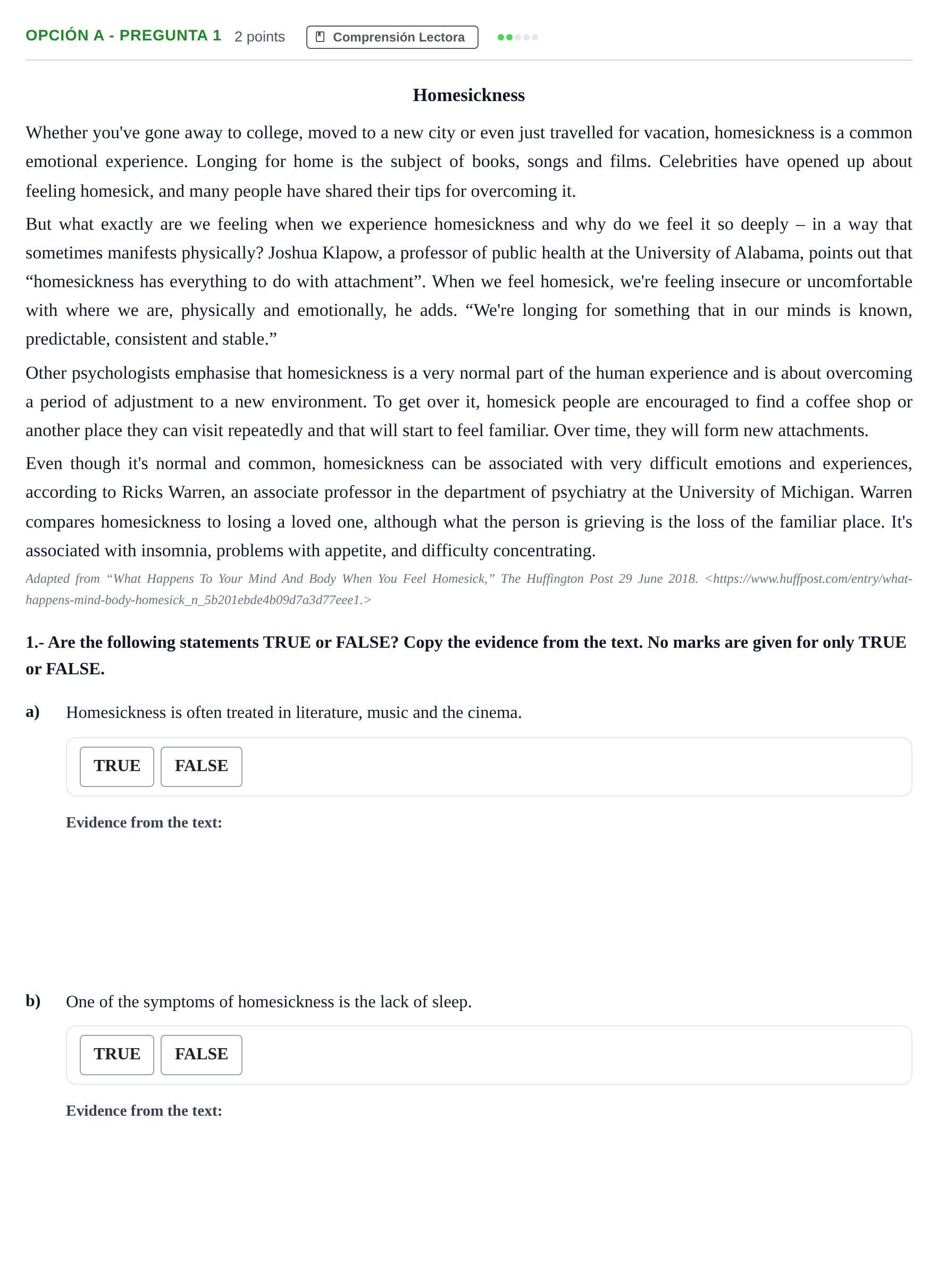 Enunciado: Opción A - Pregunta 1 · Inglés PAU Madrid Ordinaria 2019