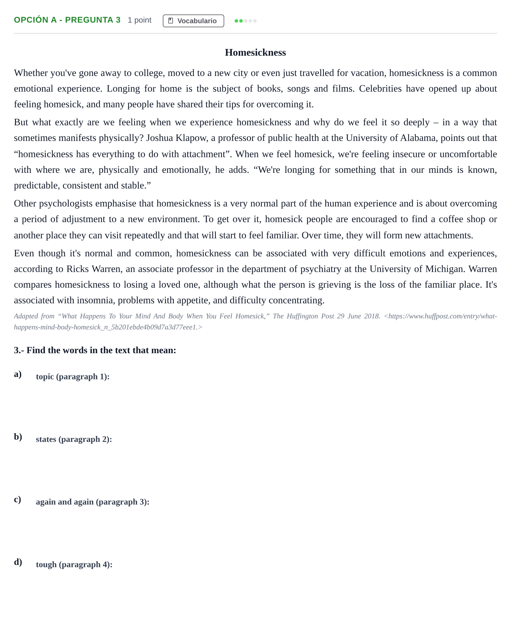 Enunciado: Opción A - Pregunta 3 · Inglés PAU Madrid Ordinaria 2019