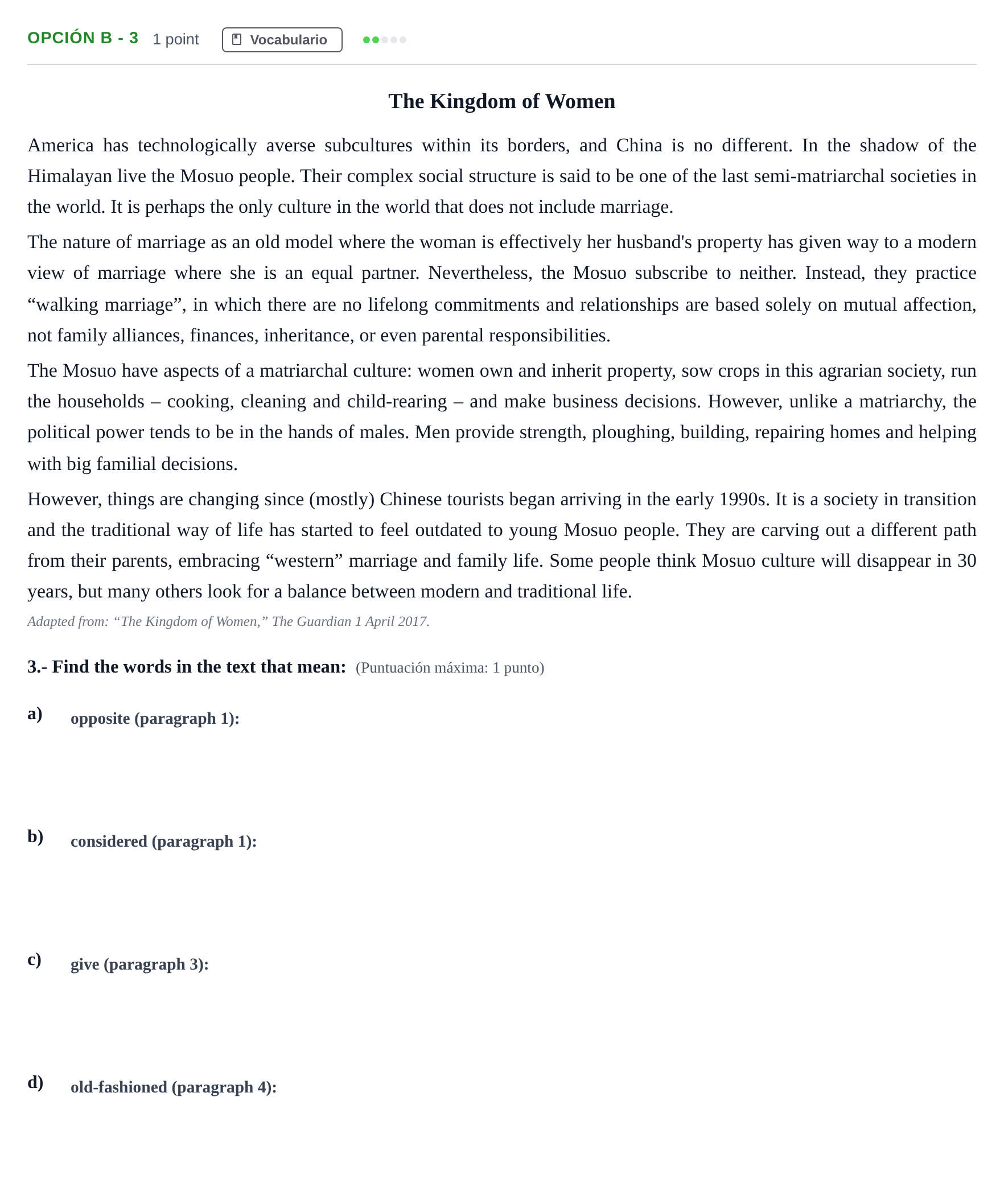 Enunciado: Opción B - 3 · Inglés PAU Madrid Ordinaria (2ª lengua) 2019