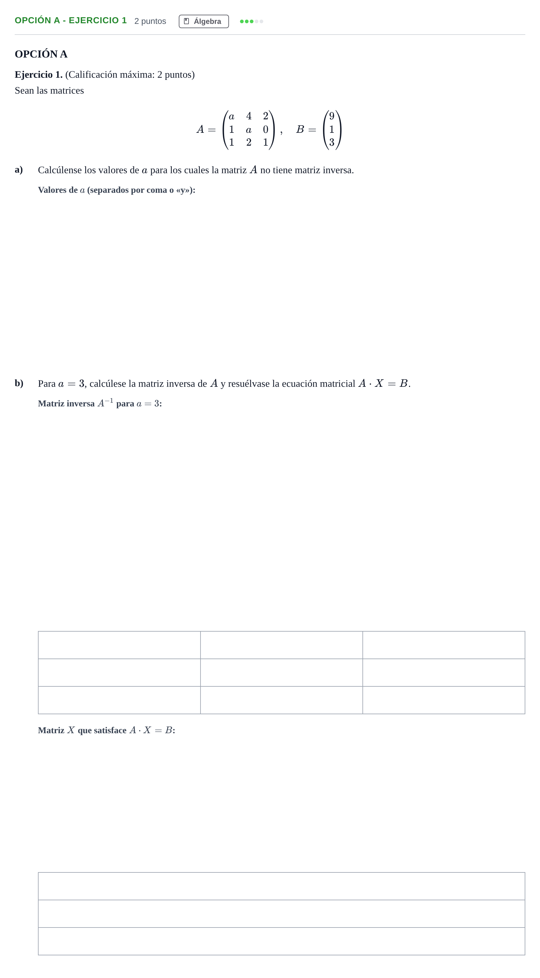Enunciado: Opción A - Ejercicio 1 · Matemáticas aplicadas a las Ciencias Sociales II PAU Madrid Extraordinaria 2019