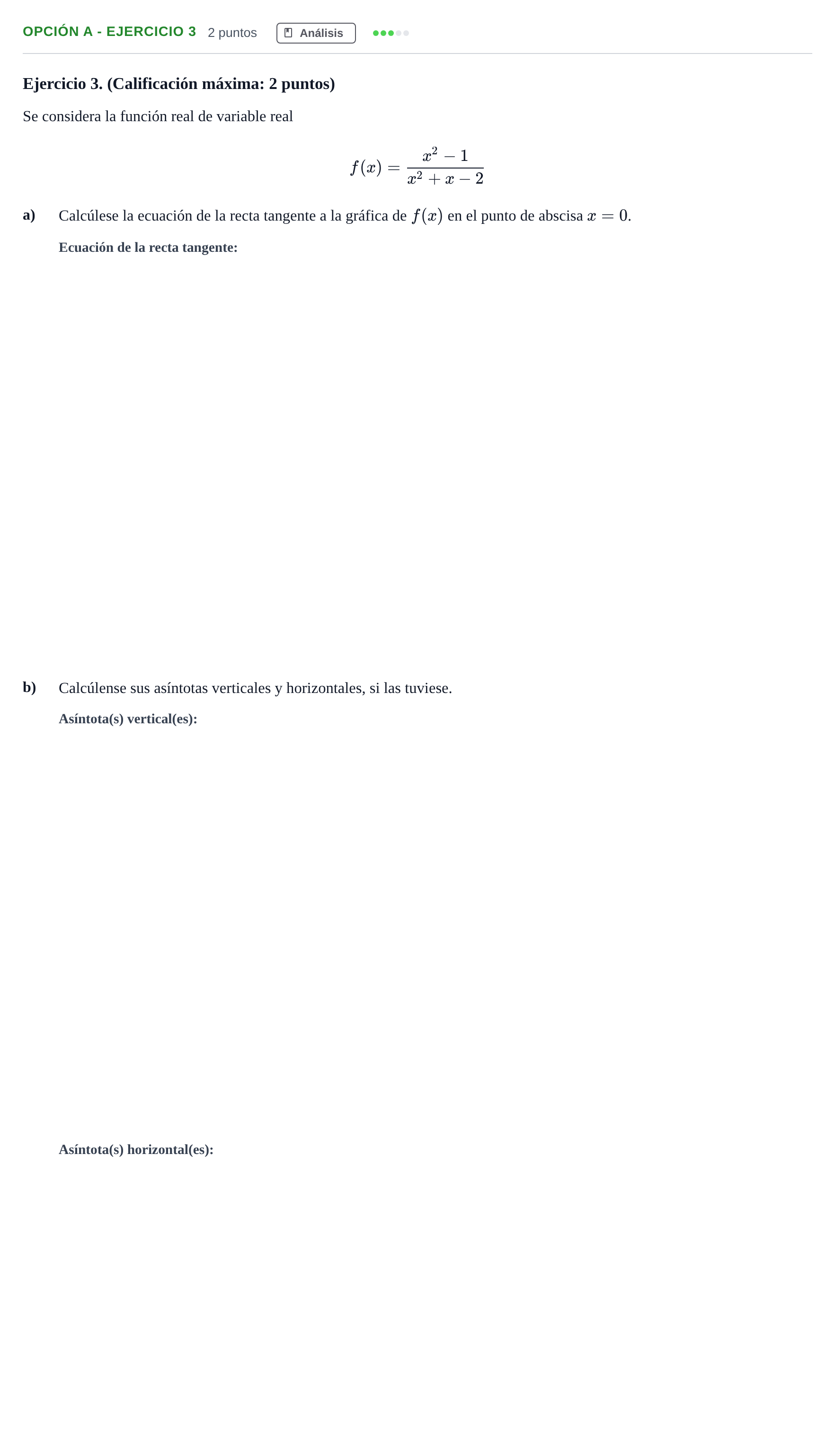 Enunciado: Opción A - Ejercicio 3 · Matemáticas aplicadas a las Ciencias Sociales II PAU Madrid Modelo 2019