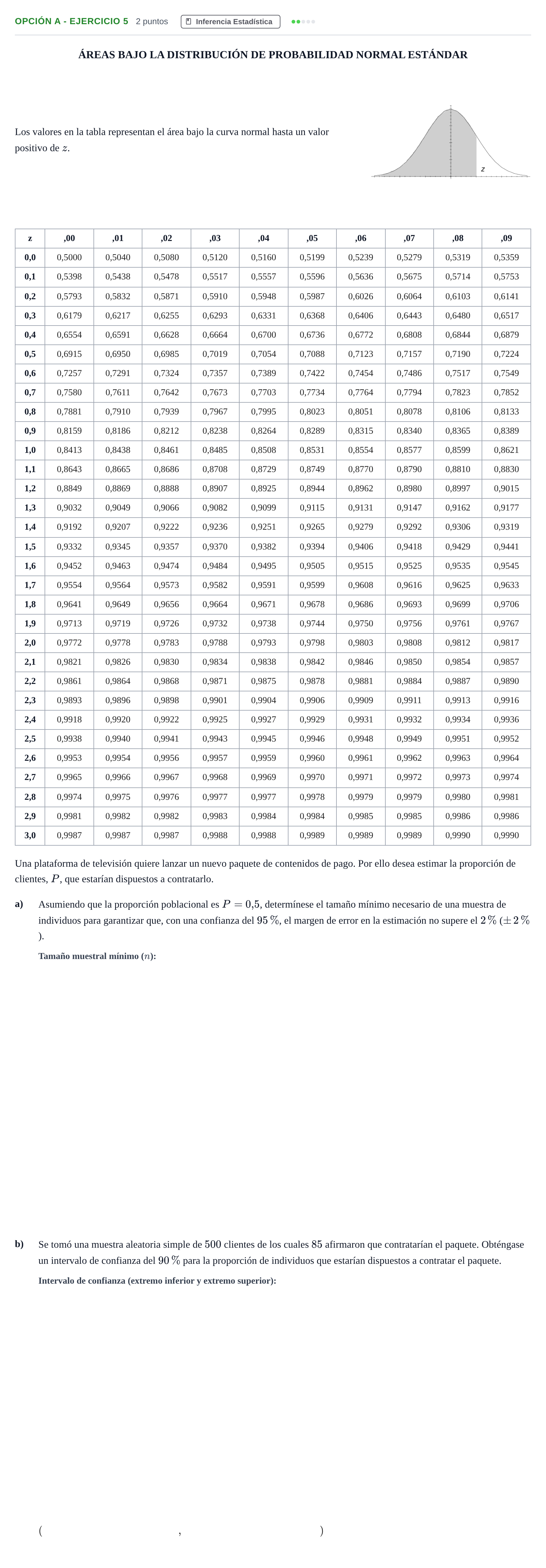 Enunciado: Opción A - Ejercicio 5 · Matemáticas aplicadas a las Ciencias Sociales II PAU Madrid Modelo 2019