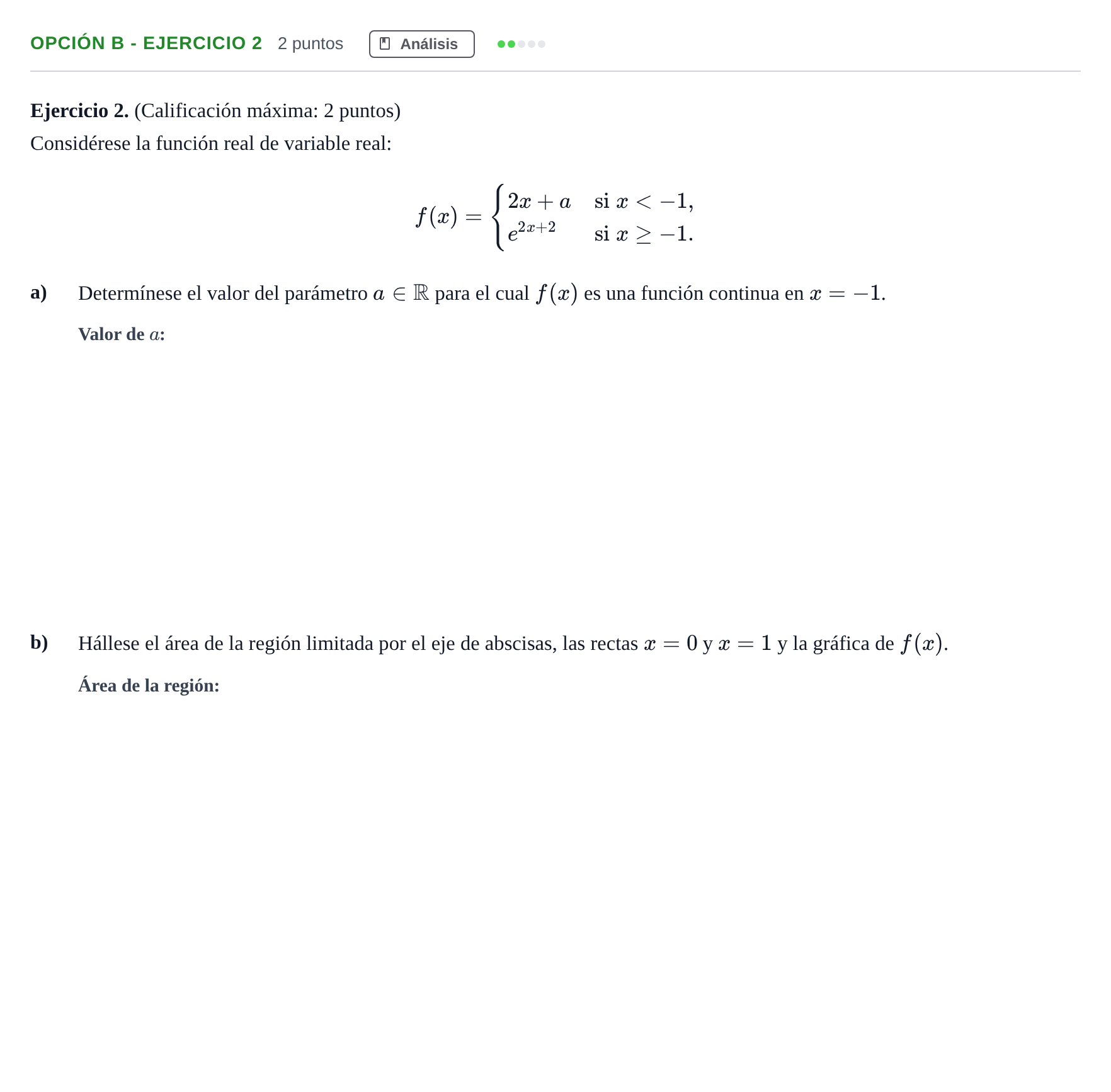 Enunciado: Opción B - Ejercicio 2 · Matemáticas aplicadas a las Ciencias Sociales II PAU Madrid Modelo 2019