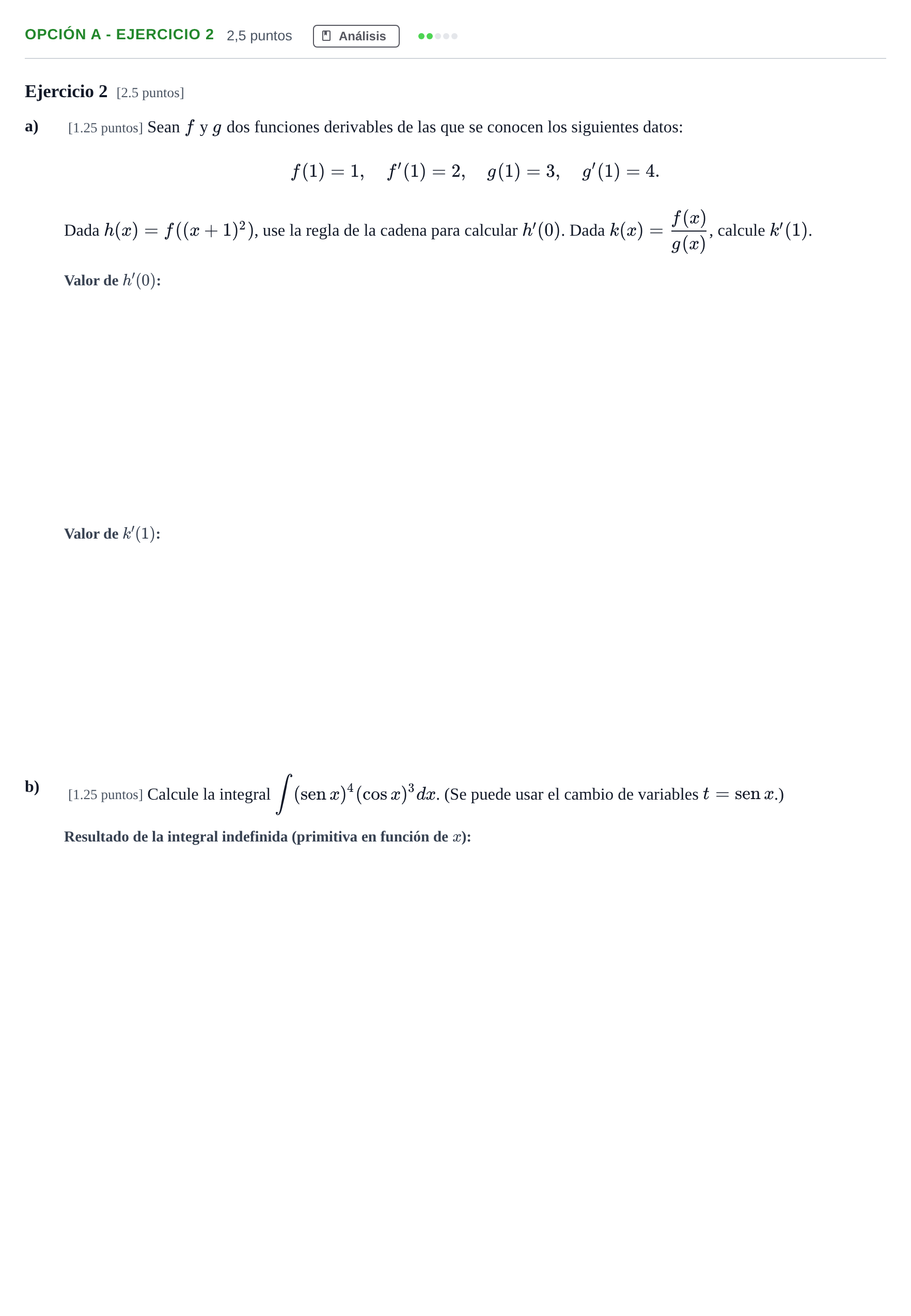Enunciado: Opción A - Ejercicio 2 · Matemáticas II PAU Madrid Extraordinaria 2019