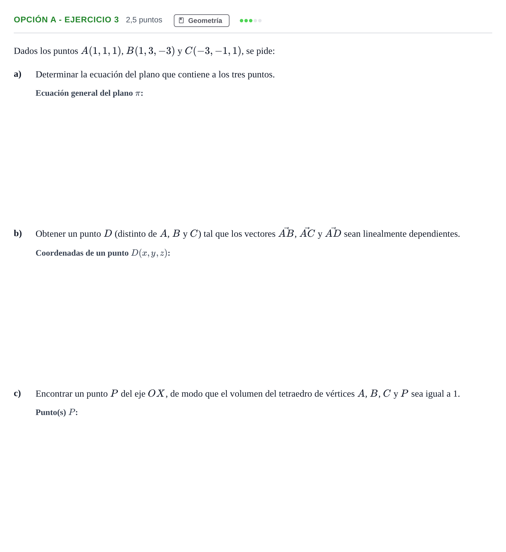 Enunciado: Opción A - Ejercicio 3 · Matemáticas II PAU Madrid Extraordinaria 2019