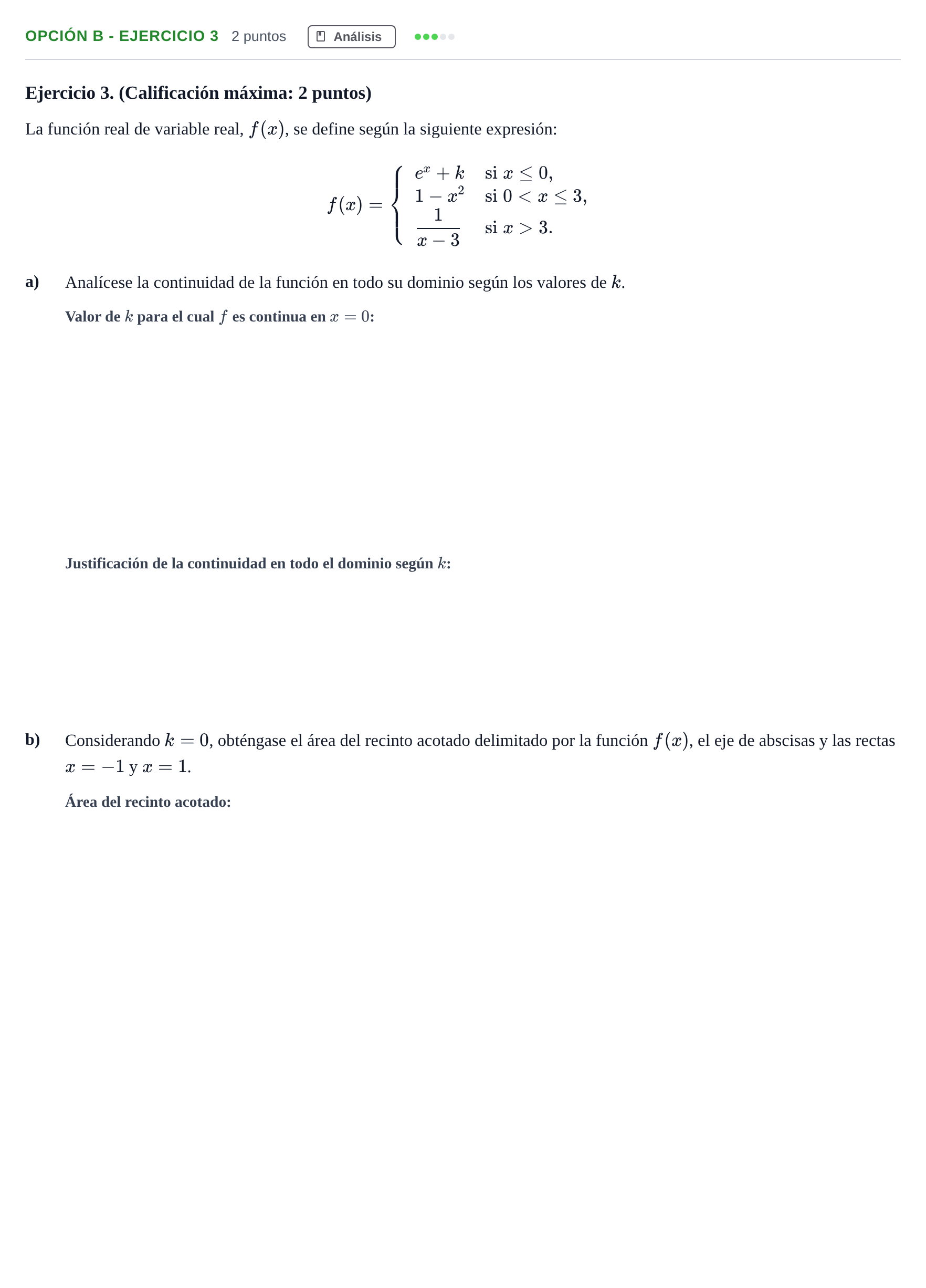 Enunciado: Opción B - Ejercicio 3 · Matemáticas aplicadas a las Ciencias Sociales II PAU Madrid Ordinaria 2019