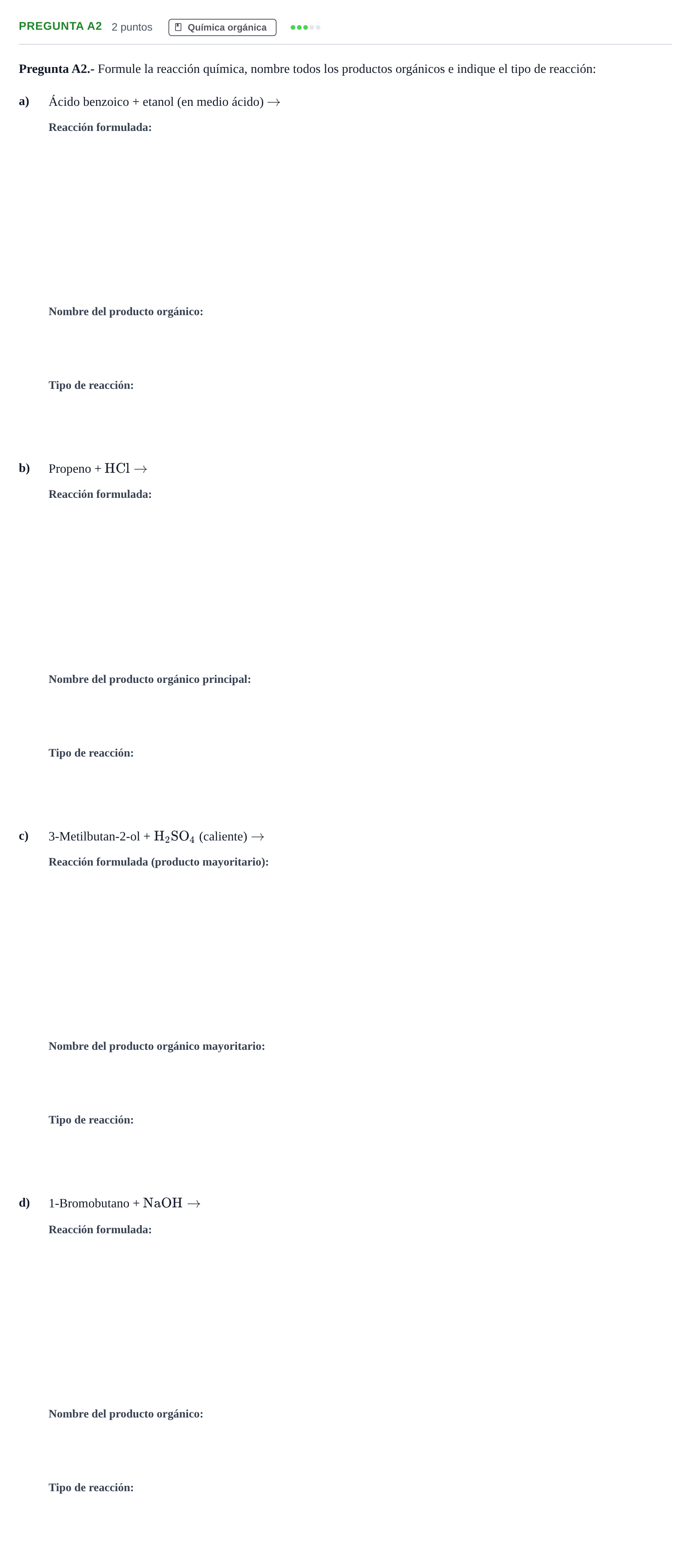 Enunciado: Pregunta A2 · Química PAU Madrid Extraordinaria 2019