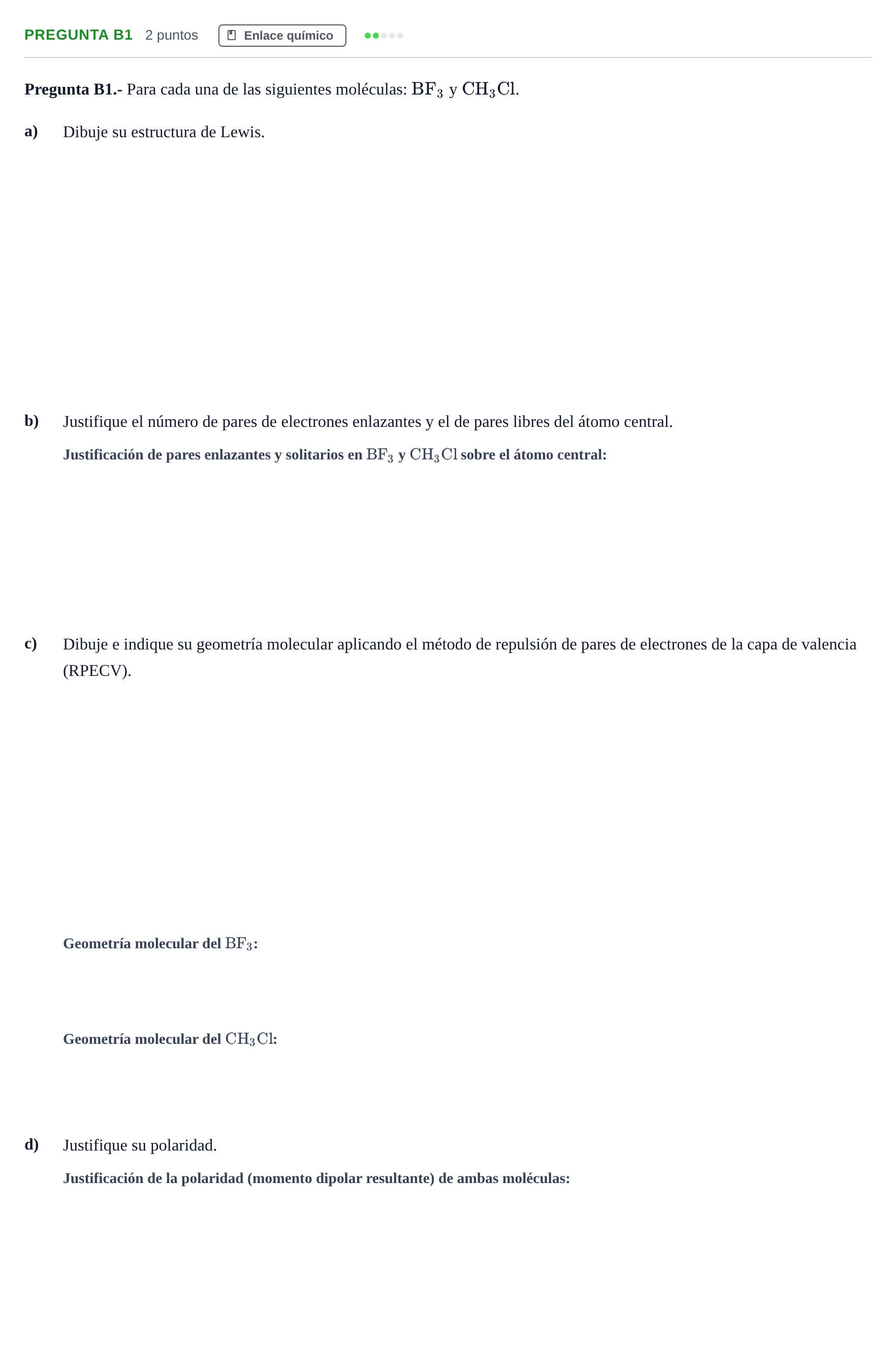 Enunciado: Pregunta B1 · Química PAU Madrid Extraordinaria 2019
